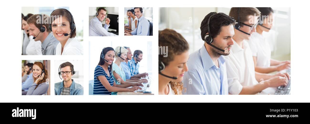 Collage von Customer Service Help Team im Call Center Stockfoto