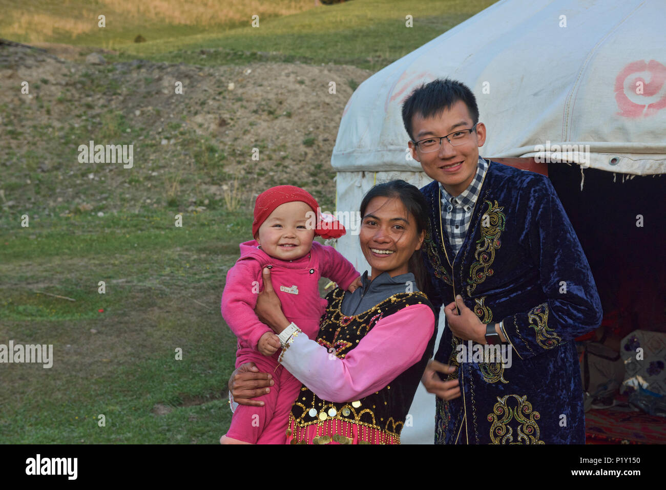 Kasachischen Jurte leben, Sayram See, Xinjiang, China Stockfoto