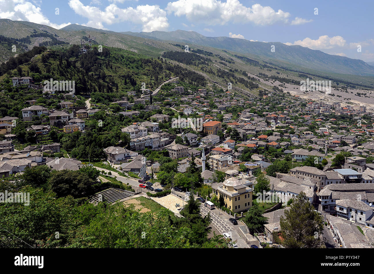 Gjirokastra, Albanien, Blick auf die Daecher der Stadt Stockfoto