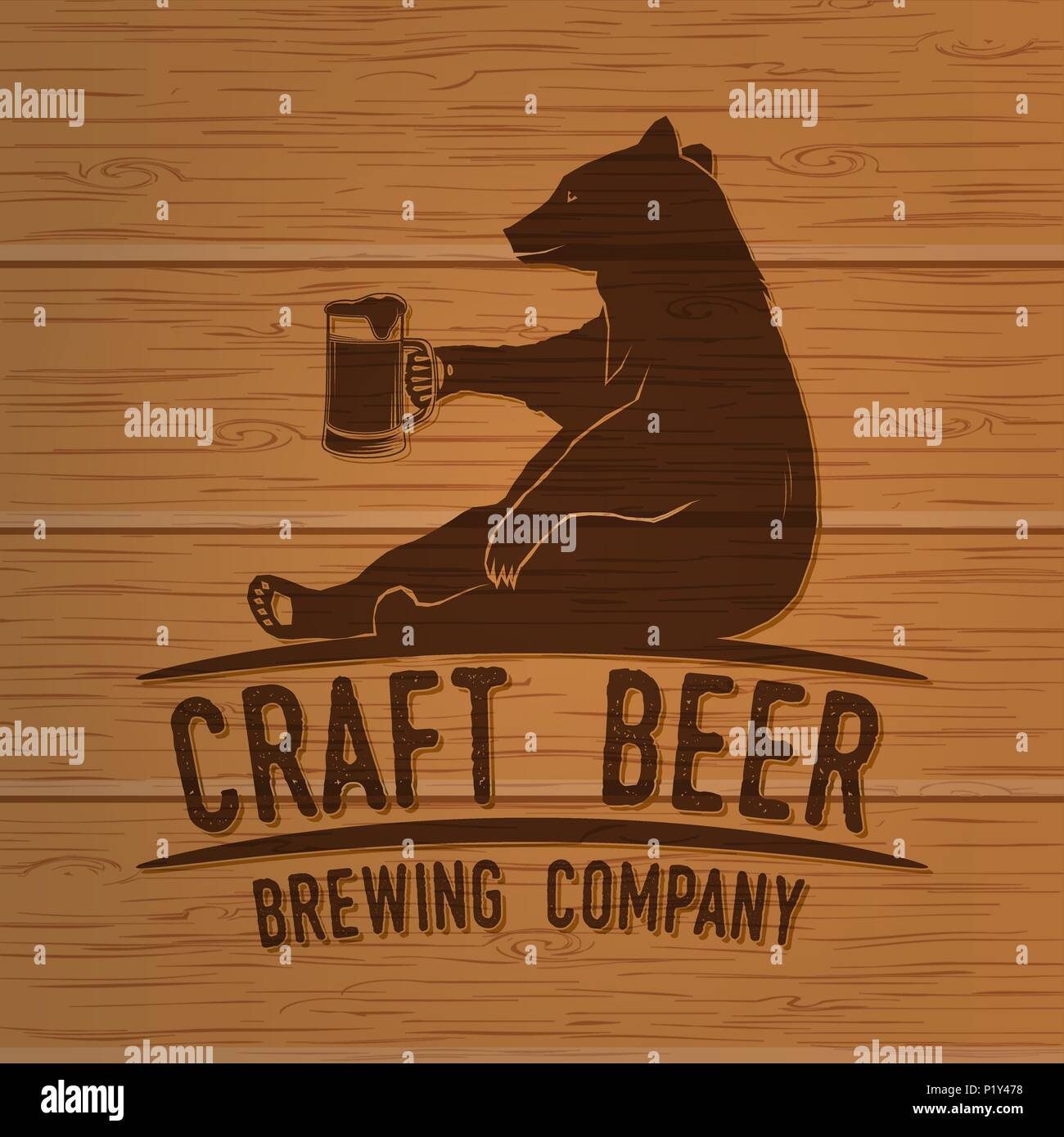 Handwerk Bier Abzeichen. Vector Illustration. Vintage Design für eine Bar, ein Pub und ein Restaurant. Fotorealistische Holz graviert Handwerk Bier Design. Stock Vektor