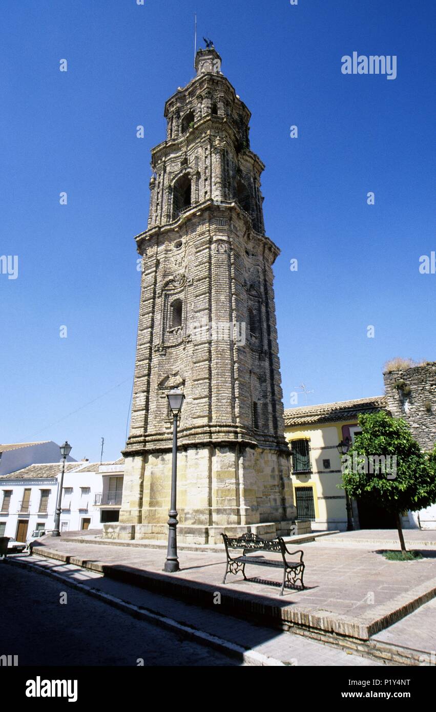 Aguilar de la Frontera, Torre del Reloj/Watch Tower (Barock). Stockfoto