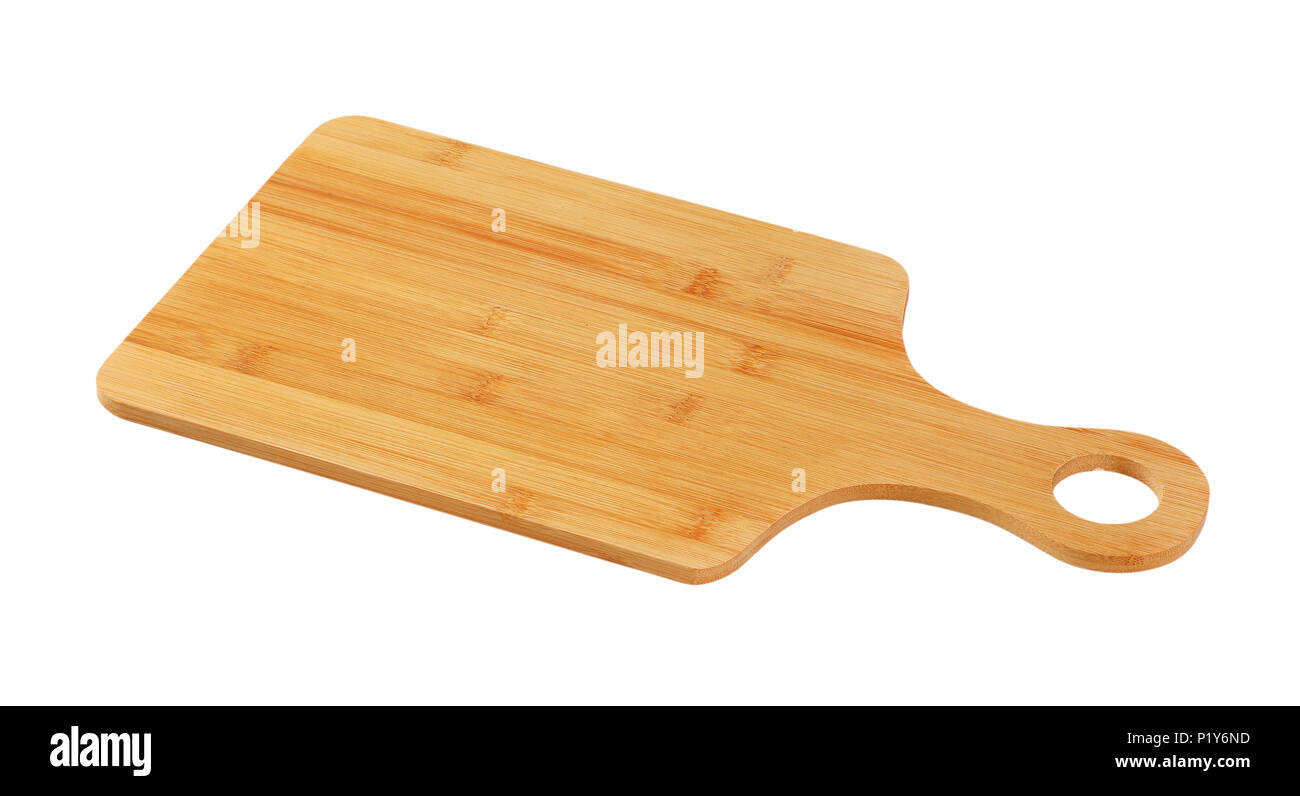 Holz Schneidebrett mit Griff auf weißem Hintergrund Stockfoto