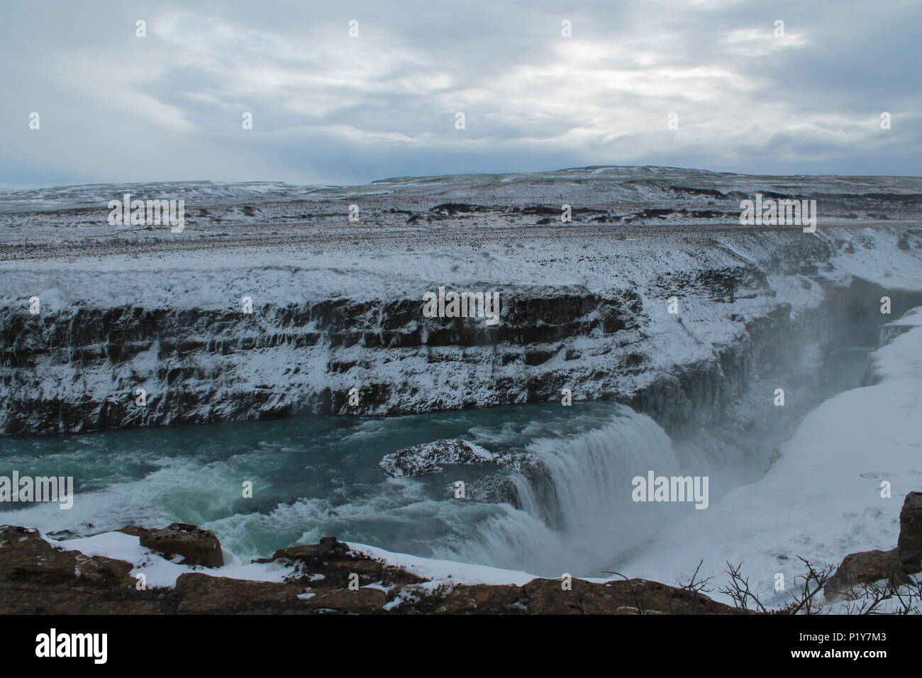 Gullfoss, dem bekanntesten Island Wasserfall. Stockfoto