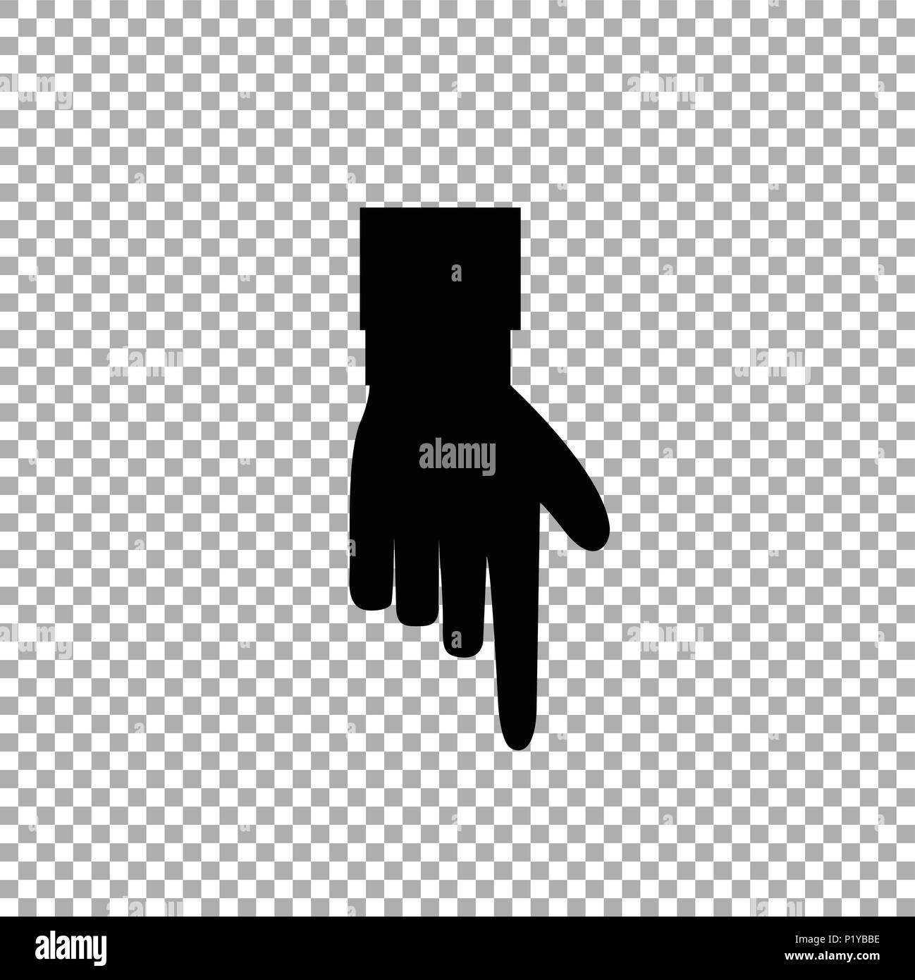 Hand Geste der Zeigefinger Symbol Abbildung: Geschäftsmann schwarze Hand mit Zeigefinger nach unten zeigt auf transparentem Hintergrund isoliert Stock Vektor