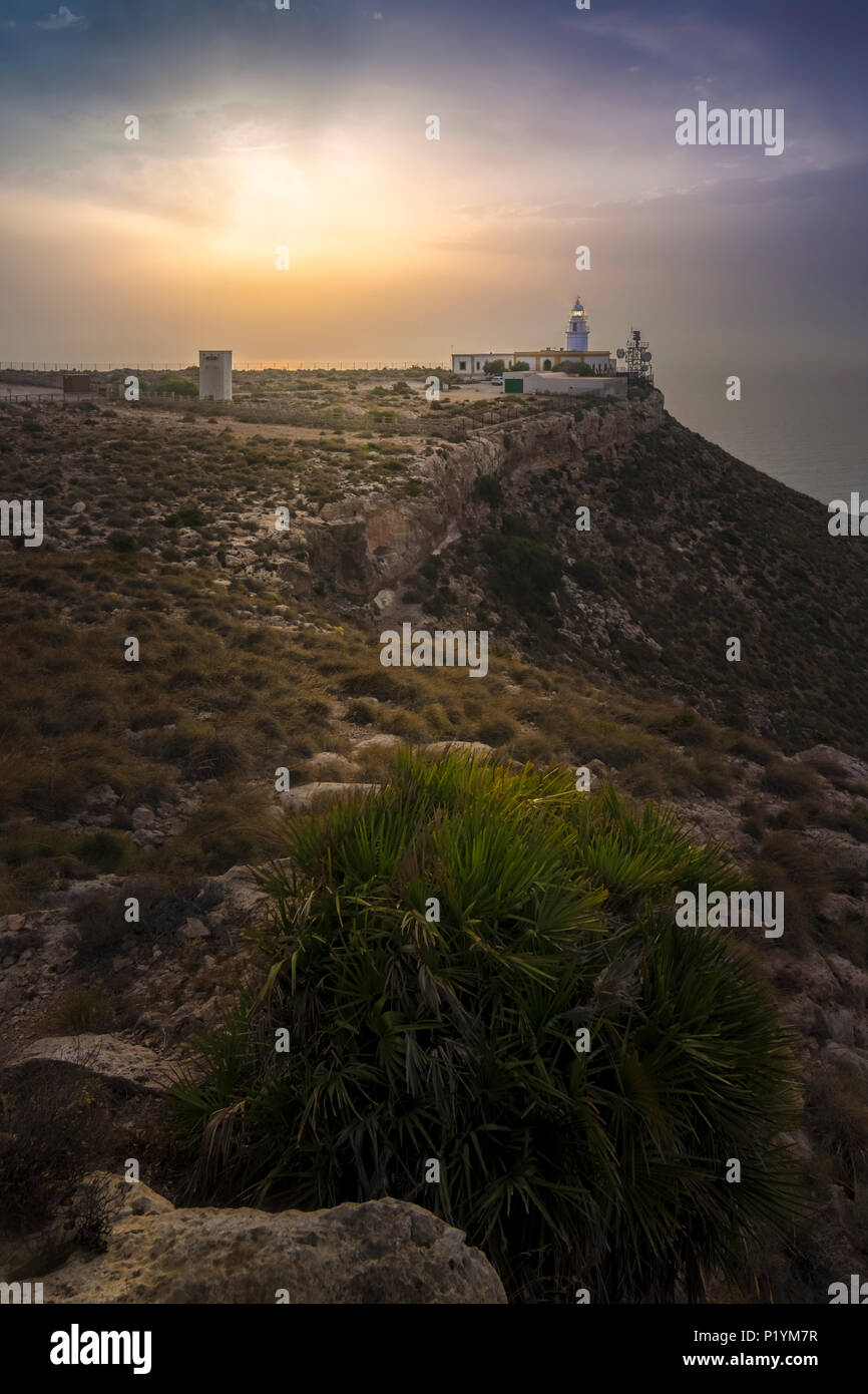 Amanecer En El Faro de Carboneras Stockfoto