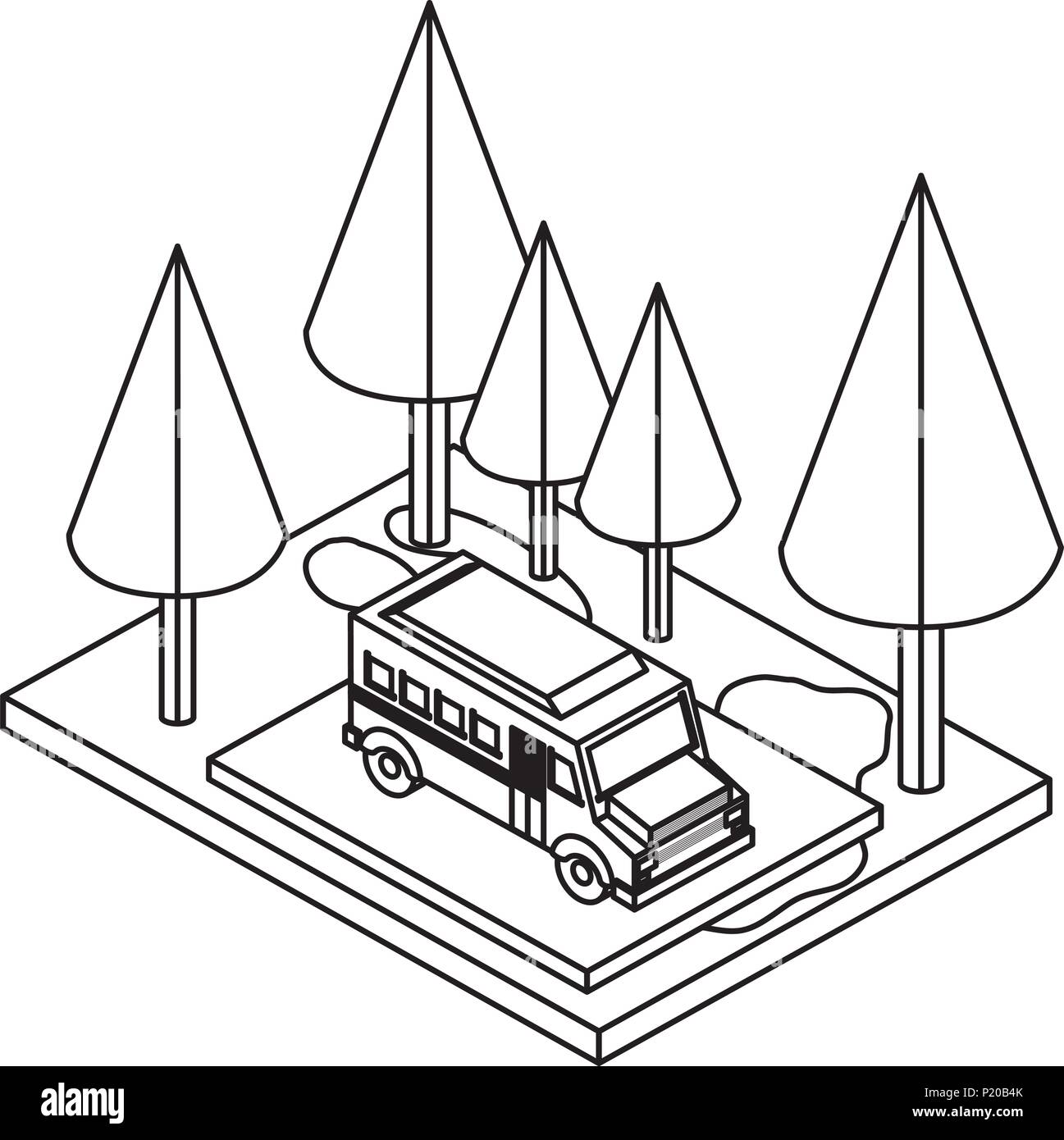 School Bus in der Parkzone isometrische Stock Vektor