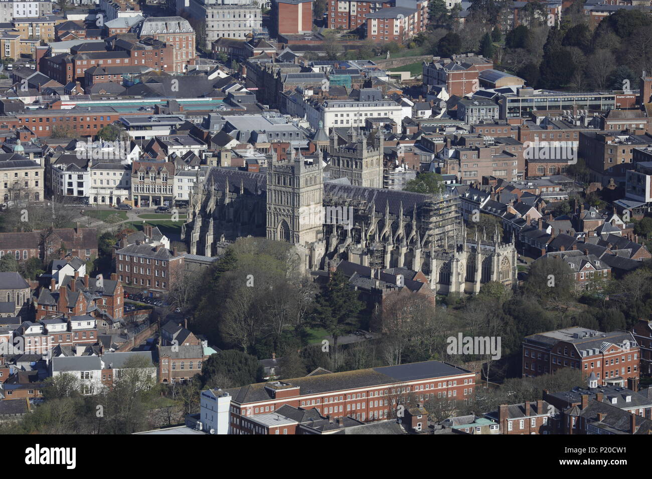 Ein Luftbild Kathedrale von Exeter, Devon, Großbritannien Stockfoto