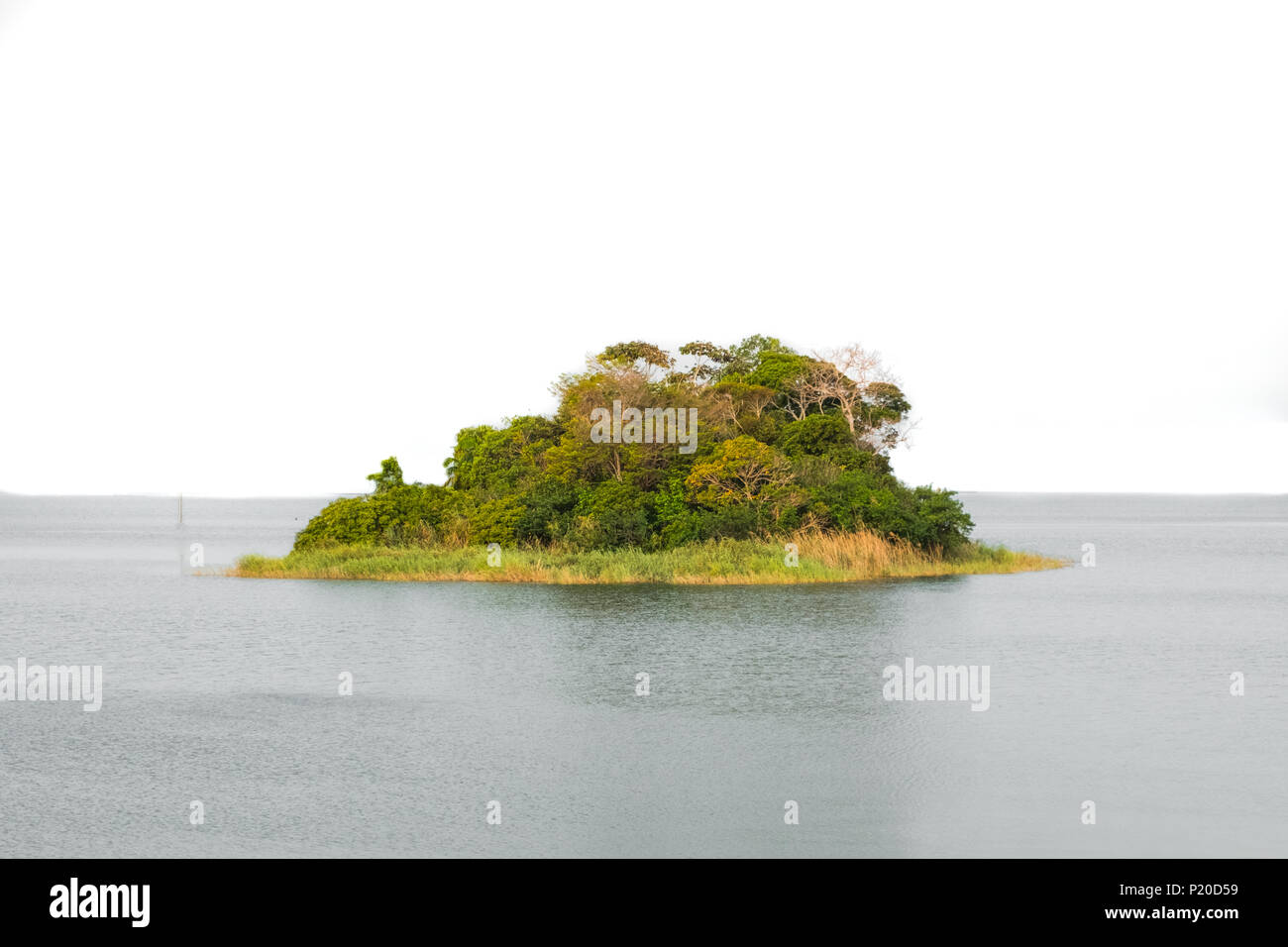 Kleine Insel im Ozean auf weißem Hintergrund Stockfoto