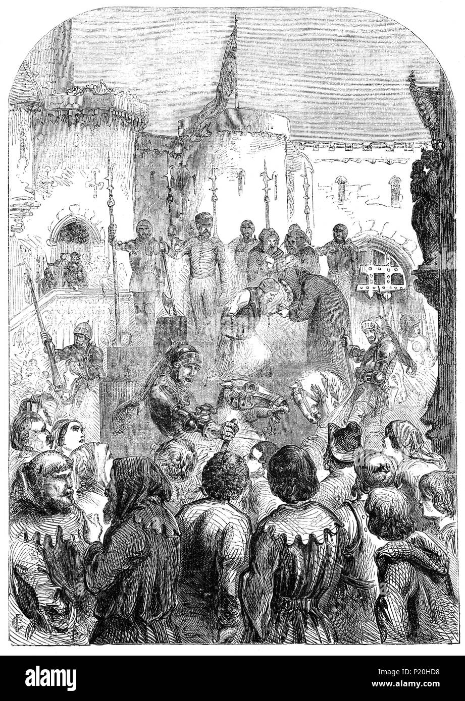 Die Ausführung der Erzbischof Richard Scope in New York nach einer Rebellion gegen König Heinrich IV. am 8. Juni 1405. Im Jahre 1405, Henry Percy, Earl of Northumberland, Thomas Mowbray, Earl von Norfolk und Richard Scrope, Erzbischof von York gegen übermäßige Besteuerung rebellierte, Misshandlung der Kirche und des Klerus, und Korruption im Haushalt des Königs. Sie hob eine Armee der normalen Leute in Yorkshire, aber stand sie als Ralph Neville, Graf von Westmorland, versicherte Scrope und Mowbray, dass ihre Beschwerden erfüllt werden würden. Aber Westmorland hatte sie inhaftiert, dann enthauptet außerhalb der Stadt. Stockfoto