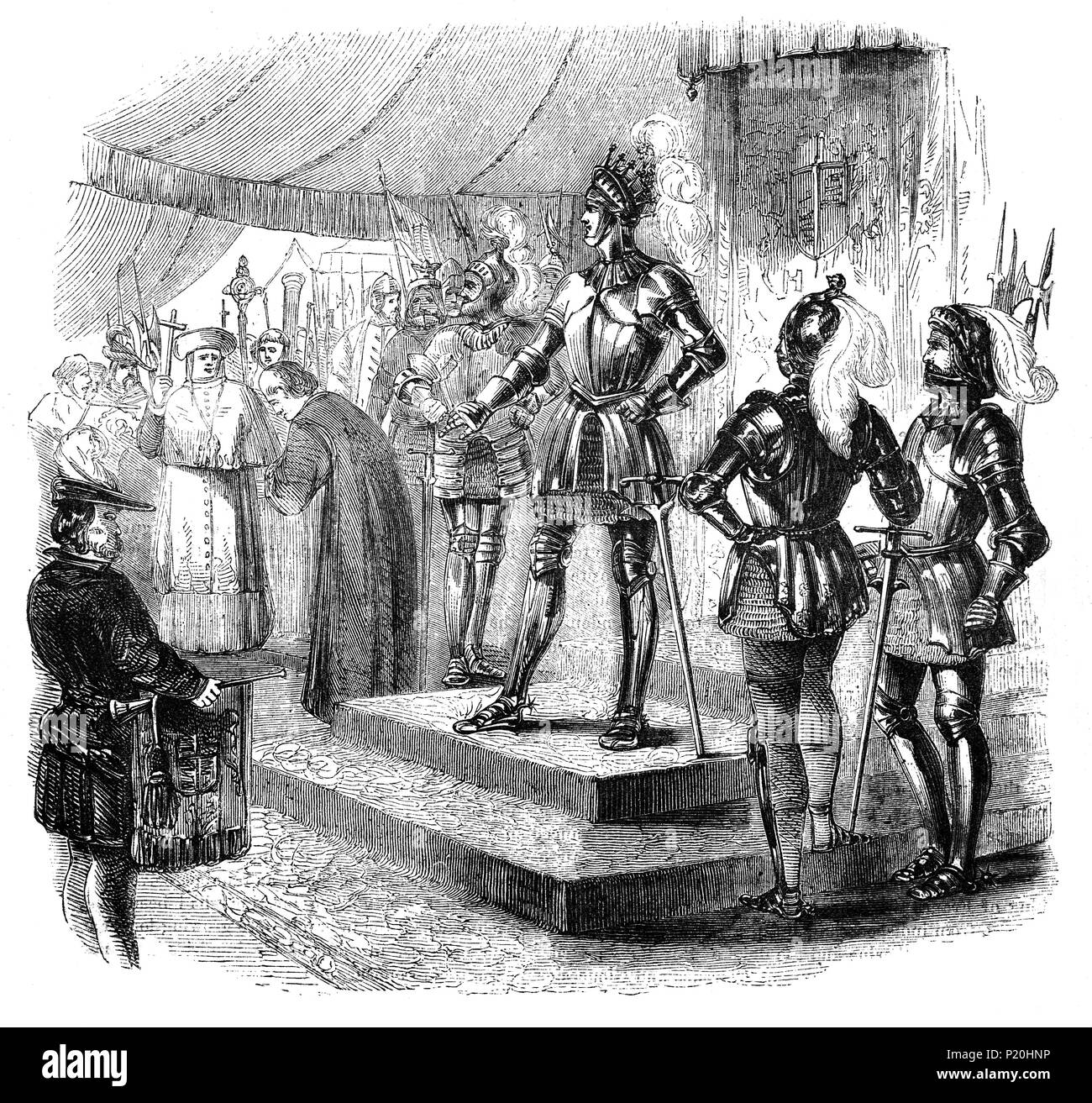 Kardinal Matteo Rosso Orsine, Versuche, während der Belagerung von Rouen (29. Juli 1418 - 19. Januar 1419, ist eine Stadt an der Seine, in der Normandie, Frankreich zu vermitteln. Es war ein großes Ereignis in der Krieg der Hundert Jahre, wo Englisch Kräfte loyal zu Henry V die Stadt von der normannische Französisch erfasst. Dezember 1418, wurden die Bewohner hungern. Am Weihnachtstag 1418, König Heinrich erlaubt zwei Priester essen zu geben, zu den hungernden Menschen, aber der Tag schnell vorbei und die Leute gingen zurück zu kläglich Sterben im Graben. Stockfoto Kardinal Matteo Rosso Orsine, Versuche, während der Belagerung von Rouen (29. Juli 1418 - 19. Januar 1419, ist eine Stadt an der Seine, in der Normandie, Frankreich zu vermitteln. Es war ein großes Ereignis in der Krieg der Hundert Jahre, wo Englisch Kräfte loyal zu Henry V die Stadt von der normannische Französisch erfasst. Dezember 1418, wurden die Bewohner hungern. Am Weihnachtstag 1418, König Heinrich erlaubt zwei Priester essen zu geben, zu den hungernden Menschen, aber der Tag schnell vorbei und die Leute gingen zurück zu kläglich Sterben im Graben. Stockfoto