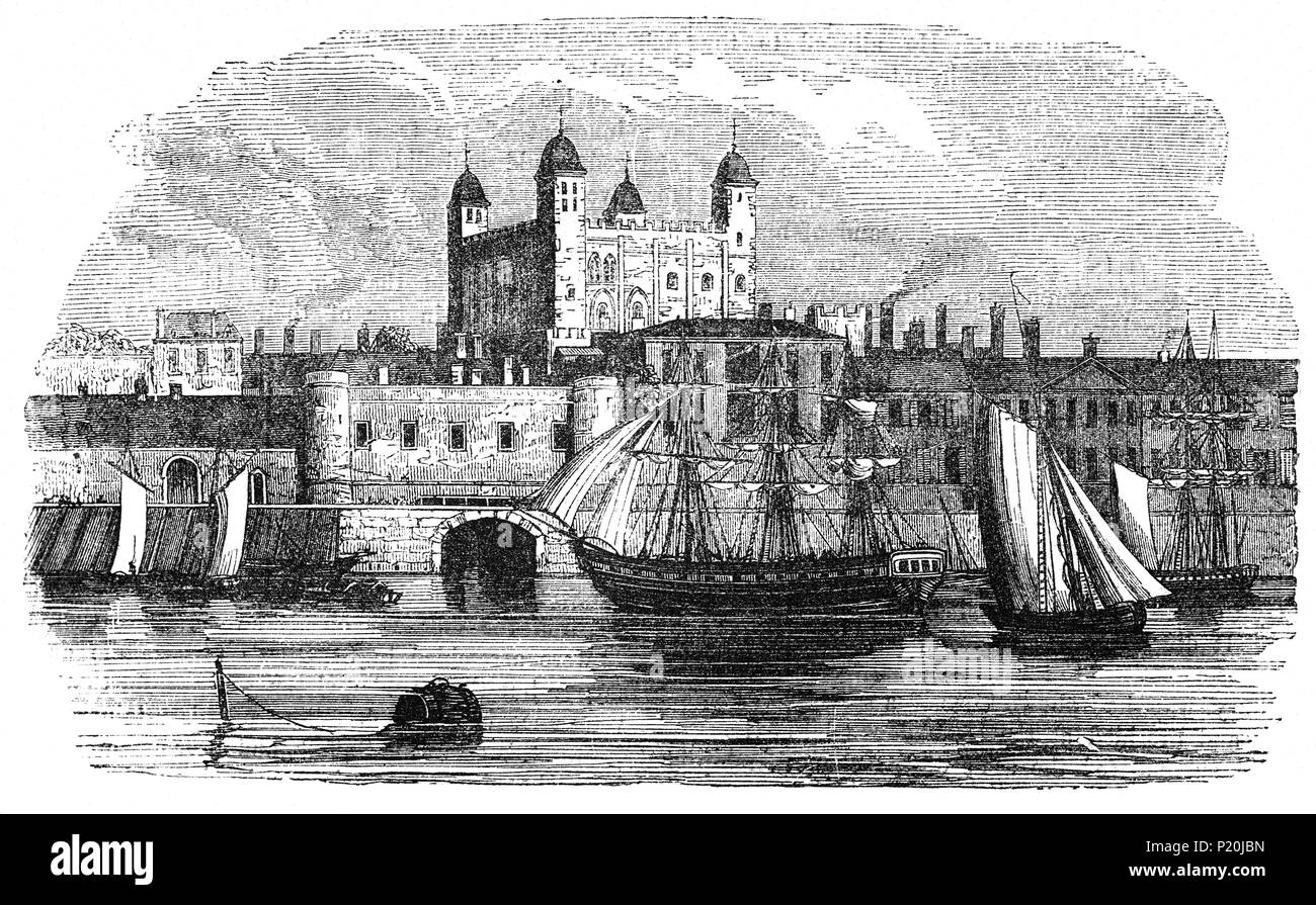 Der Tower von London, offiziell Her Majesty's Royal Palace und Festung der Tower von London, im späten 15. Jahrhundert. Es wurde Ende 1066 als Teil der Normannischen Eroberung Englands gegründet. Es ist wie ein Gefängnis von 1100 verwendet wurde, aber das war nicht der primäre Zweck - früh in seiner Geschichte, es als königliche Residenz diente. Die berüchtigte Ermordung des Fürsten in den Turm ist traditionell geglaubt stattgefunden zu haben, wenn Edward V Onkel Richard, Herzog von Gloucester Lord Protector erklärt wurde, während der Prinz zu jung war. Stockfoto