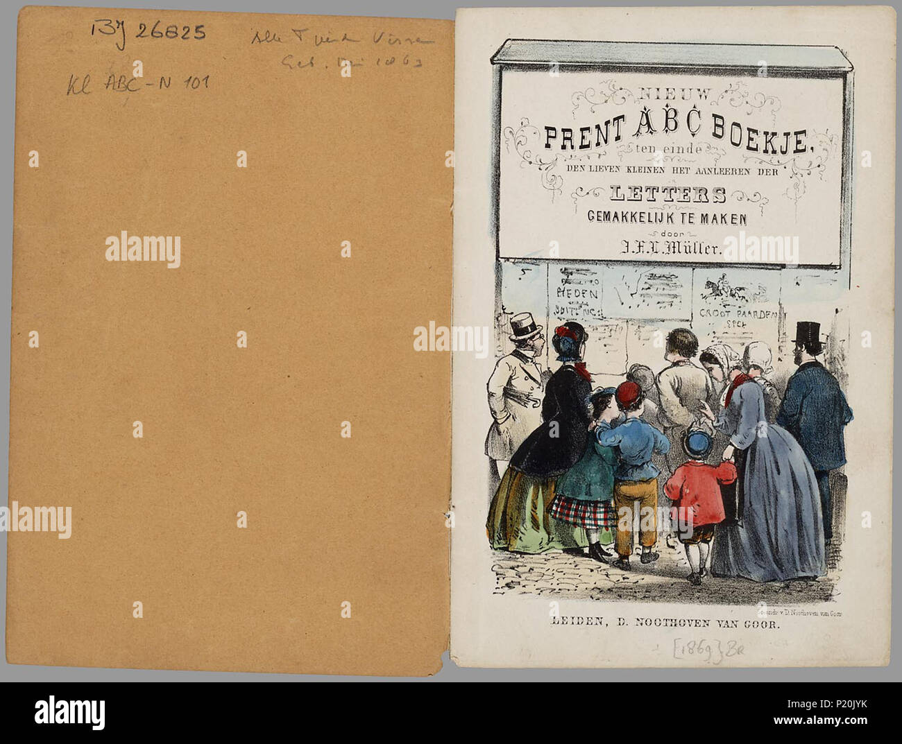 . Nieuw Prent ABC boekje: Zehn einde den Lieven gestorben sind Het aanleeren der Buchstaben gemakkelijk te maken/Tür J.F.L. Müller. Namen abc - boek met twee Briefe pro blad, met daarbij afbeeldingen op een grijsblauwe Achtergrond, vier verschillende lettertypen en een Regel Text. De Namur zijn: Anton, Betje, Chris, Daatje, Emma, Frans, Grietje, Hein, Ida, Jan, Klaas, Barthold, Mietje, Nina, Otto, Pietje, Roosje, Suze, Thomas, Ursel, Victor, Wimpje, Ysbrand, Zwaantje. Bevat onder Meer afbeeldingen van vliegeren, schaatsen, een bokkenwagen, Winkels, het Strand, Spel, Les, Zeilen en obenan. // 2 e dr. Stockfoto