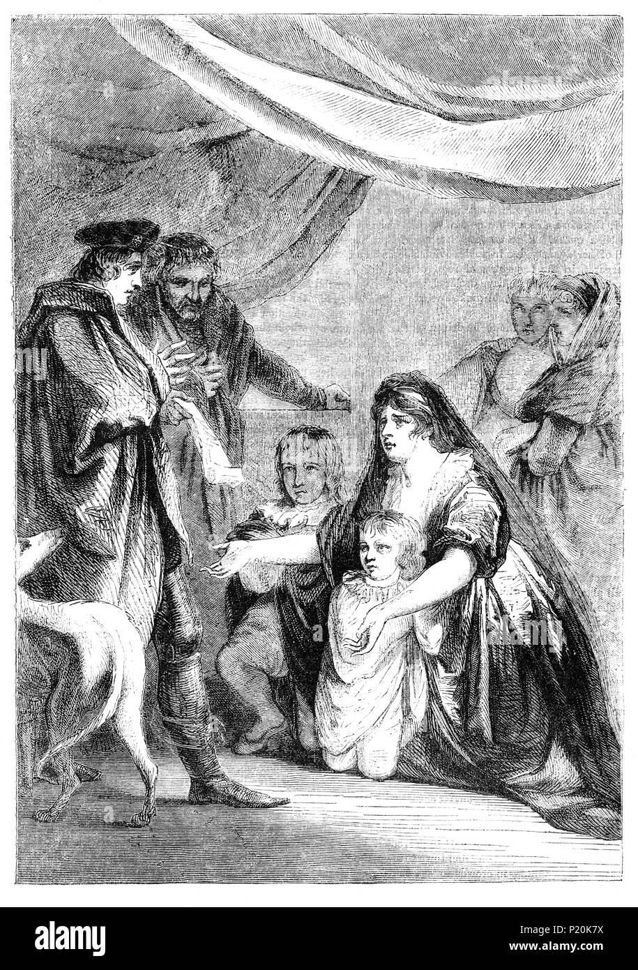 Die erste Sitzung der Elizabeth Woodville, mit König Edward IV vor ihrer Hochzeit in 1464. Auch bekannt als Lady Elizabeth Gray, (1437-1492), Königin von England wurde als Ehegatte von Edward IV. von 1464 bis zu seinem Tod im Jahre 1483. Ihre Hochzeit hat sich heimlich in das Haus ihrer Familie in Northamptonshire und Elizabeth war gekrönte Königin am 26. Mai 1464, dem Sonntag. Stockfoto