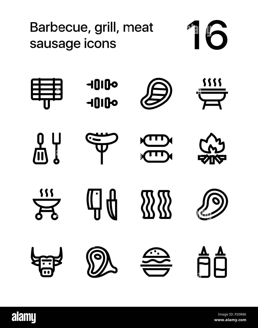 Grill, Grillen, Fleisch, Wurst Symbole für Web und mobile Design Pack 1 Stock Vektor