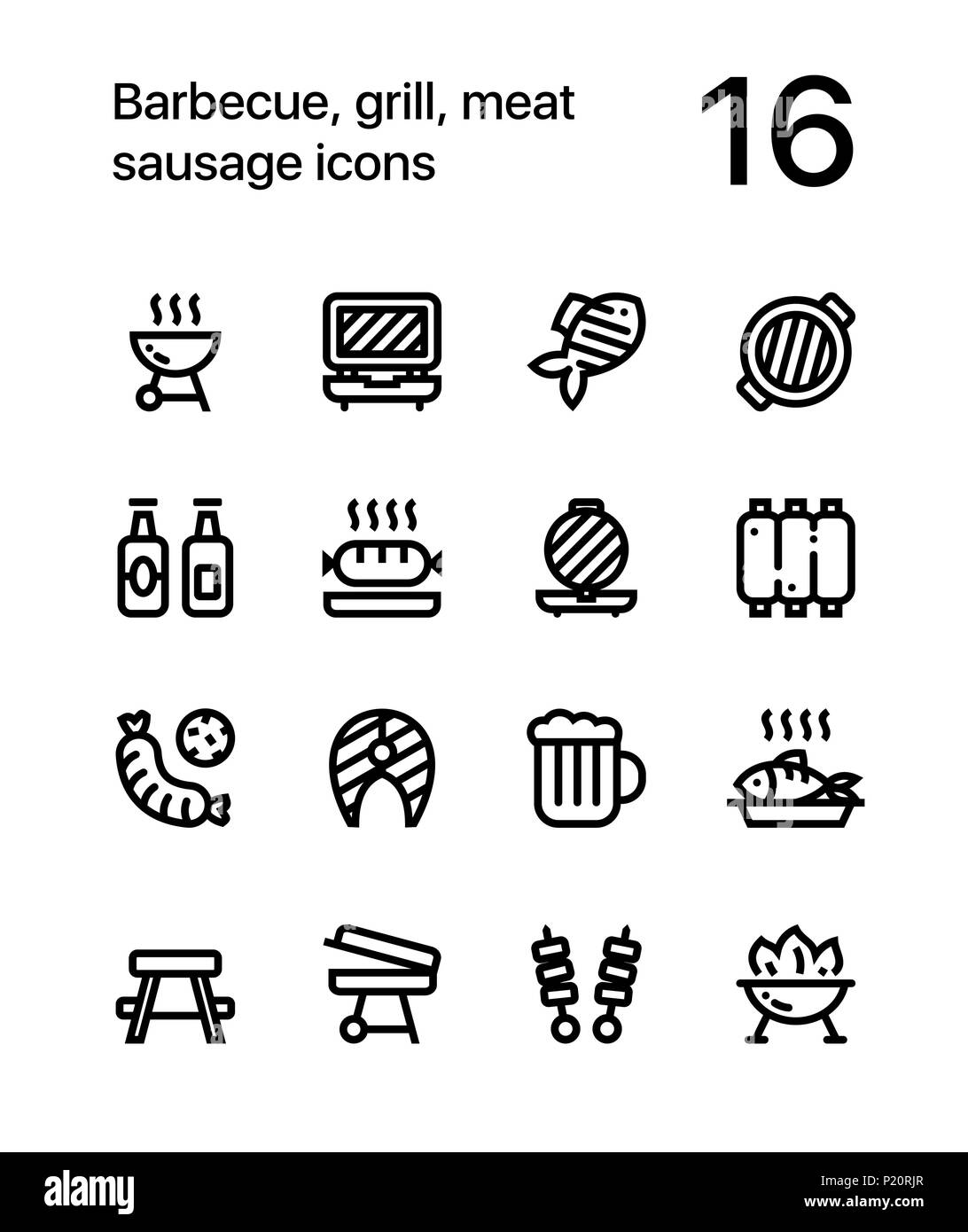 Grill, Grillen, Fleisch, Wurst Symbole für Web und mobile Design Pack 2 Stock Vektor
