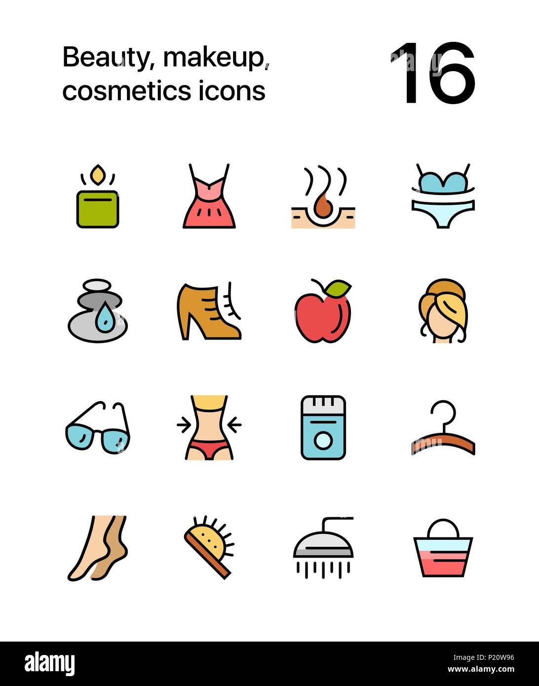 Farbige Schönheit, Kosmetik, Make-up-Symbole für Web und mobile Design Pack 2 Stock Vektor