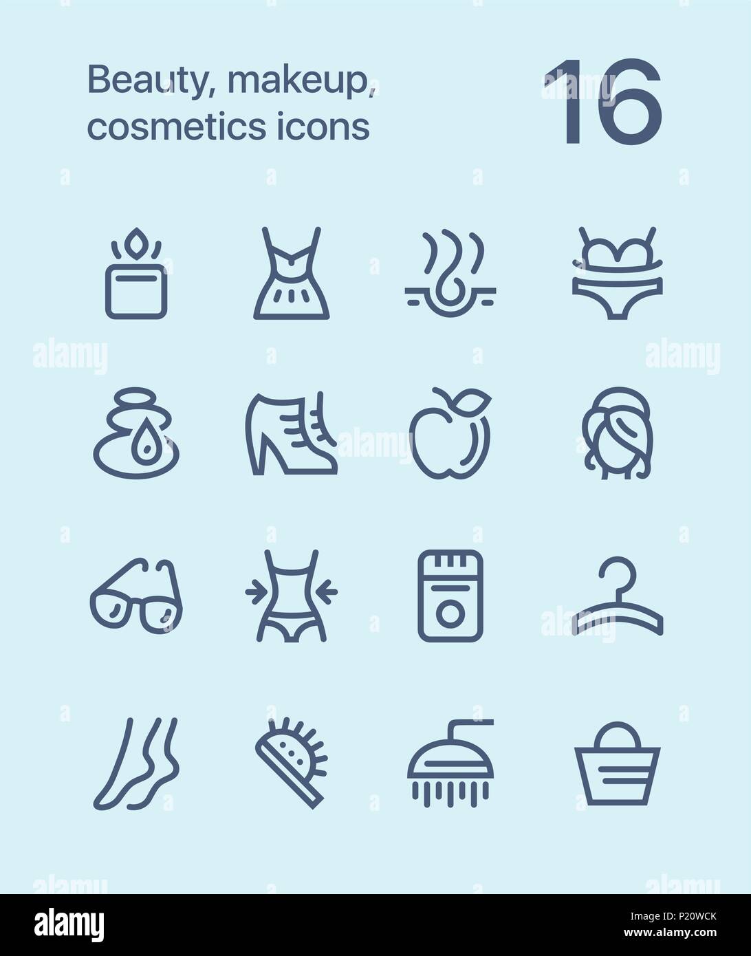 Übersicht Beauty, Kosmetik, Make-up-Symbole für Web und mobile Design Pack 2 Stock Vektor