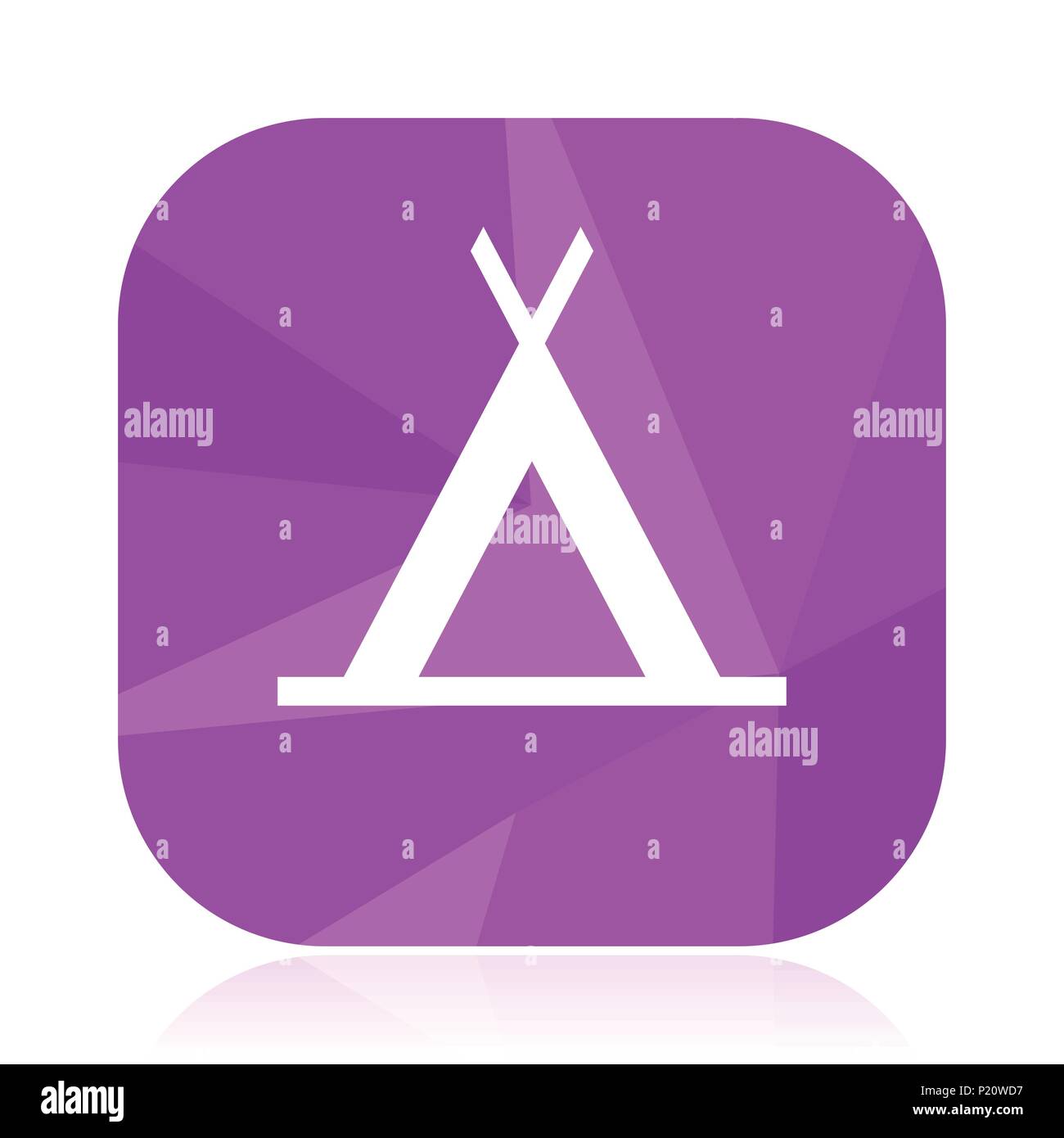 Camp flachbild Vektor icon. Zelt violett web-Taste. Camping internet Platz anmelden. Schlafen modernes Design Symbol in der Eps 10. Stock Vektor