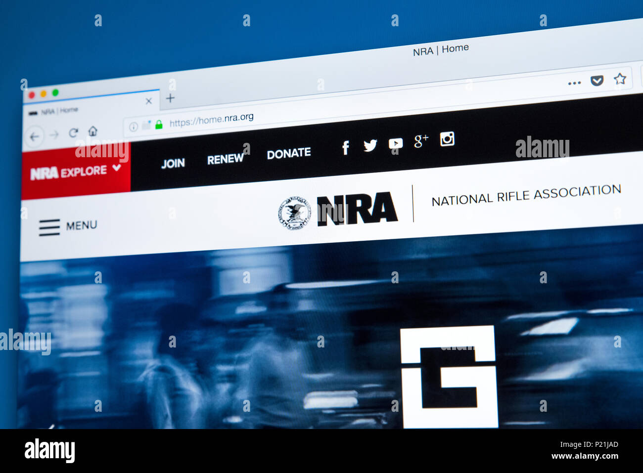 LONDON, UK, 22. Februar 2018: Die Homepage der offiziellen Website für die National Rifle Association - die NRA ist eine US-amerikanische Nonprofit organizati Stockfoto