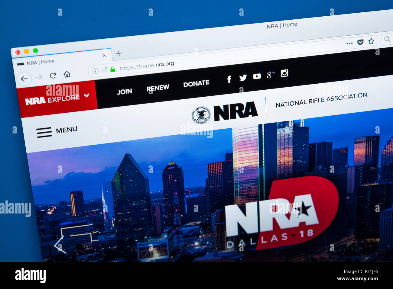 LONDON, UK, 22. Februar 2018: Die Homepage der offiziellen Website für die National Rifle Association - die NRA ist eine US-amerikanische Nonprofit organizati Stockfoto