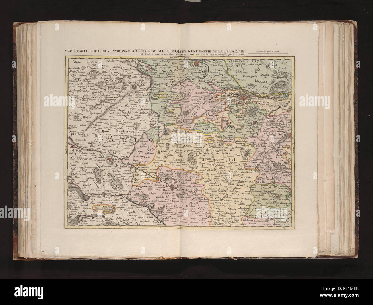 . Carte particuliere des Umgebung d'Arthois du Boulenois et d'une Partie de la Picardie. [C. 1:115.000]. [C. 1735] XUBAKZL 12A 8 050, 3/28/12, 5:01 PM, 8C, 7992 x 10656 (0+0), 100 %% %%, JUNI 2011 PPRO, 1/120 s, R 54.9, G 22.5, B 20.3 189 Karte - Sondersammlungen Universität Amsterdam - OTM - HB-KZL I2A8 (50) Stockfoto