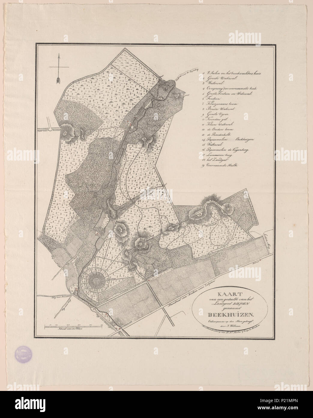 . Kaart van een gedeelte van het Landgoed Biljoen genaamd Beekhuizen / ontworpen en op den Steen gebragt Tür J. Willemse. [C. 1: 6.000]. [C. 1823]. J. Willemse XUBAKZL 12A 1 040, 3/30/12, 9:46 AM, 8 C, 7992 x 10656 (0+0), 100 %% %%, JUNI 2011 PPRO, 1/120 s, R 55.3, G 22.6, B 19.9 187 Karte - Sondersammlungen Universität Amsterdam - OTM - HB-KZL I2A1 (40) Stockfoto