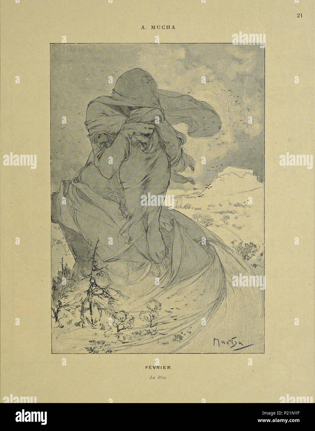 . Français: Alphonse Mucha les Douze mois, février Abbildung pour le magazine Cocorico 1898. 17 Juli 2014, 15:03:40. Alphonse Mucha 1 02 Fevrier cocorico Stockfoto