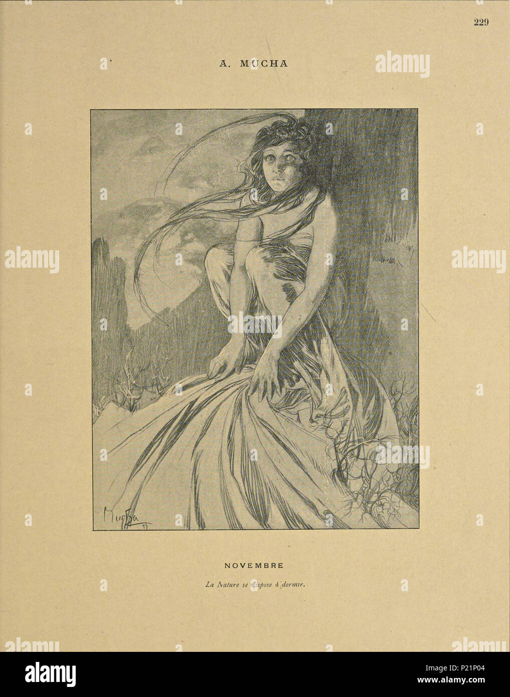 . Français: Alphonse Mucha les Douze mois, novembre Abbildung pour le magazine Cocorico 1898. 17 Juli 2014, 16:14:06. Alphonse Mucha 1 11 Novembre cocorico Stockfoto