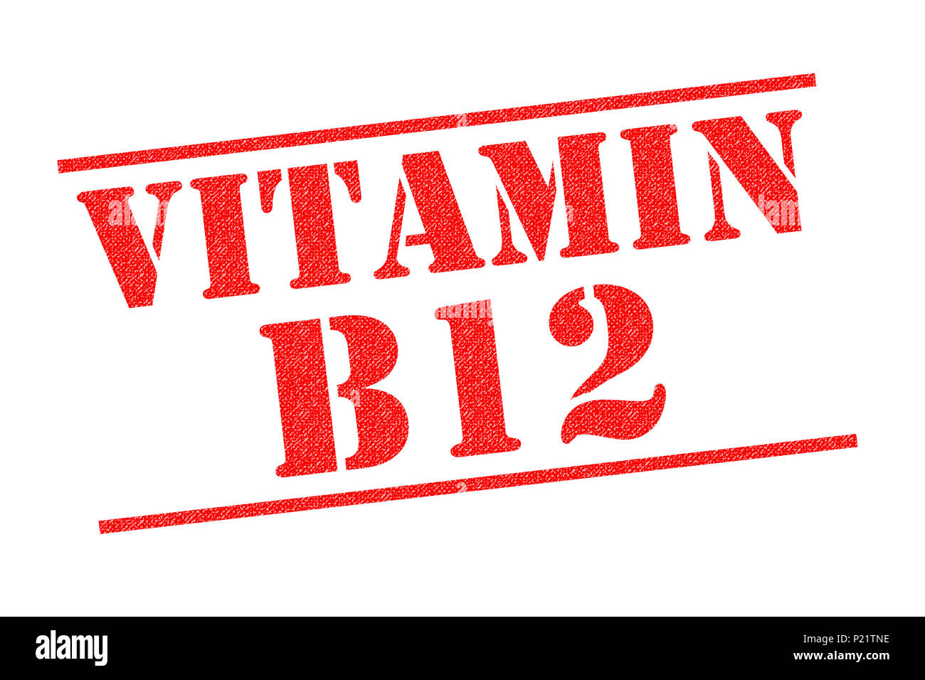 VITAMIN B12 Roter Stempel über einem weißen Hintergrund. Stockfoto