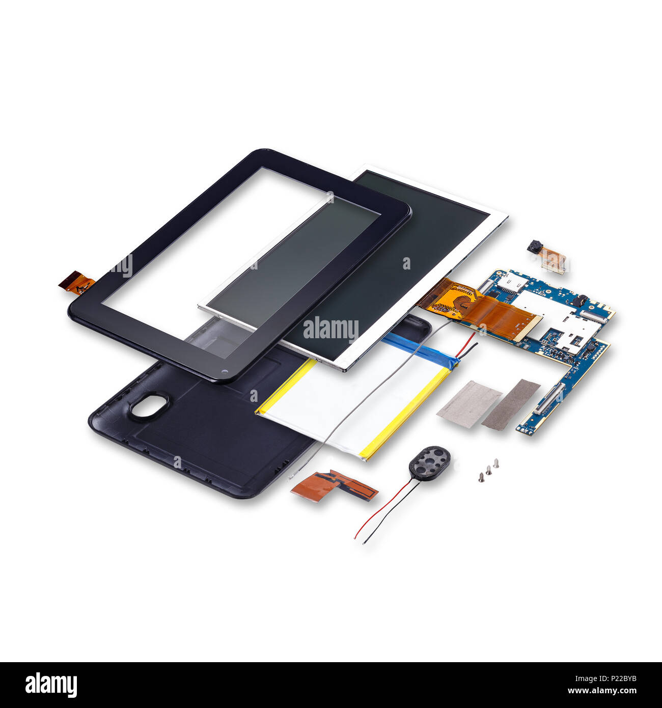 Explosionszeichnung der digitalen Tablet auf weißem Hintergrund Stockfoto