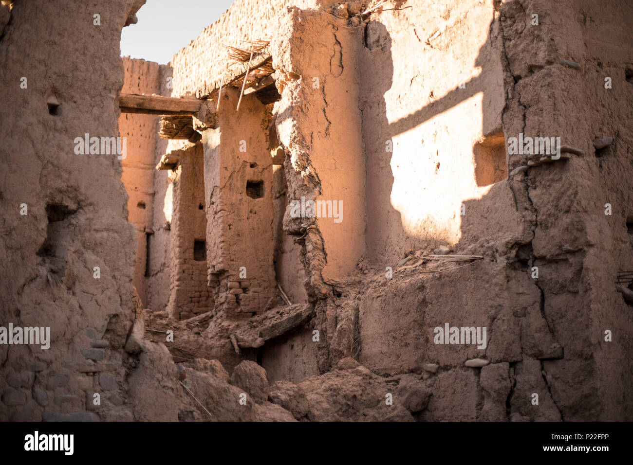 Marokko, eingestürzt Kasbah in der Nähe von Agdz Stockfoto