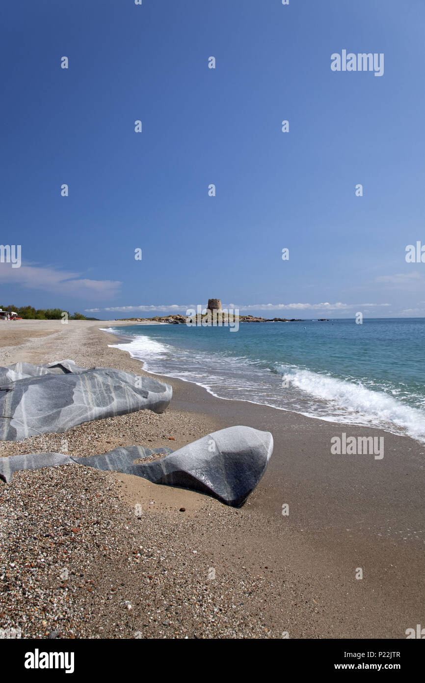 Italien, Sardinien, Ostküste, Bari Sardo Ogliastra Torre di Bari, Marina di Bari, Strand, Rock, Stockfoto