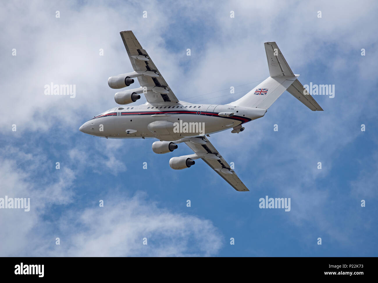 Fliegen aus RAF Lossiemouth ist ZE 701 British Aerospace mehr Flugzeuge für die RAF Northolt in Greater London abfliegen. Stockfoto