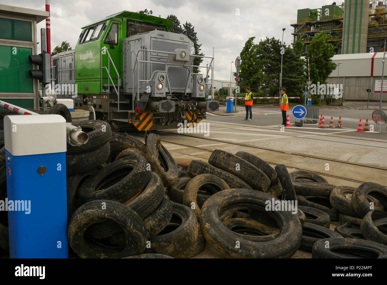 Lyon, Frankreich, 12. Juni 2018: Landwirte, die Mitglieder der FNSEA und Jeunes Agriculteurs (in Englisch, junge Landwirte) werden gesehen in Lyon (Zentral-ost-Frankreich) Stockfoto