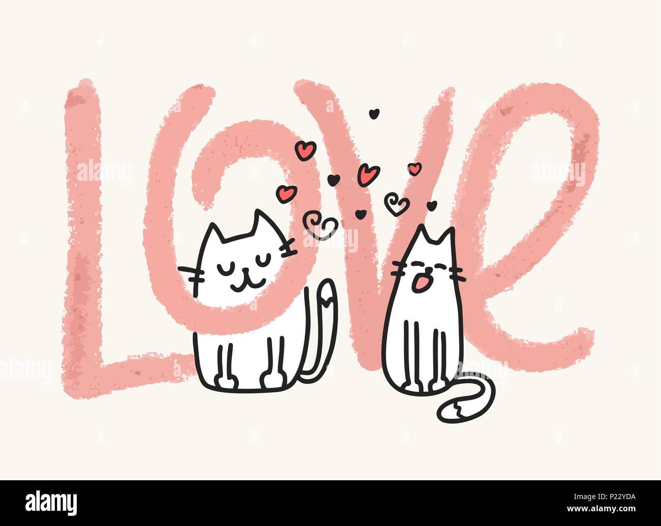 Zwei süße Katzen singt ein Liebeslied. Cartoon lustig Vektor flachbild Abbildung Stock Vektor