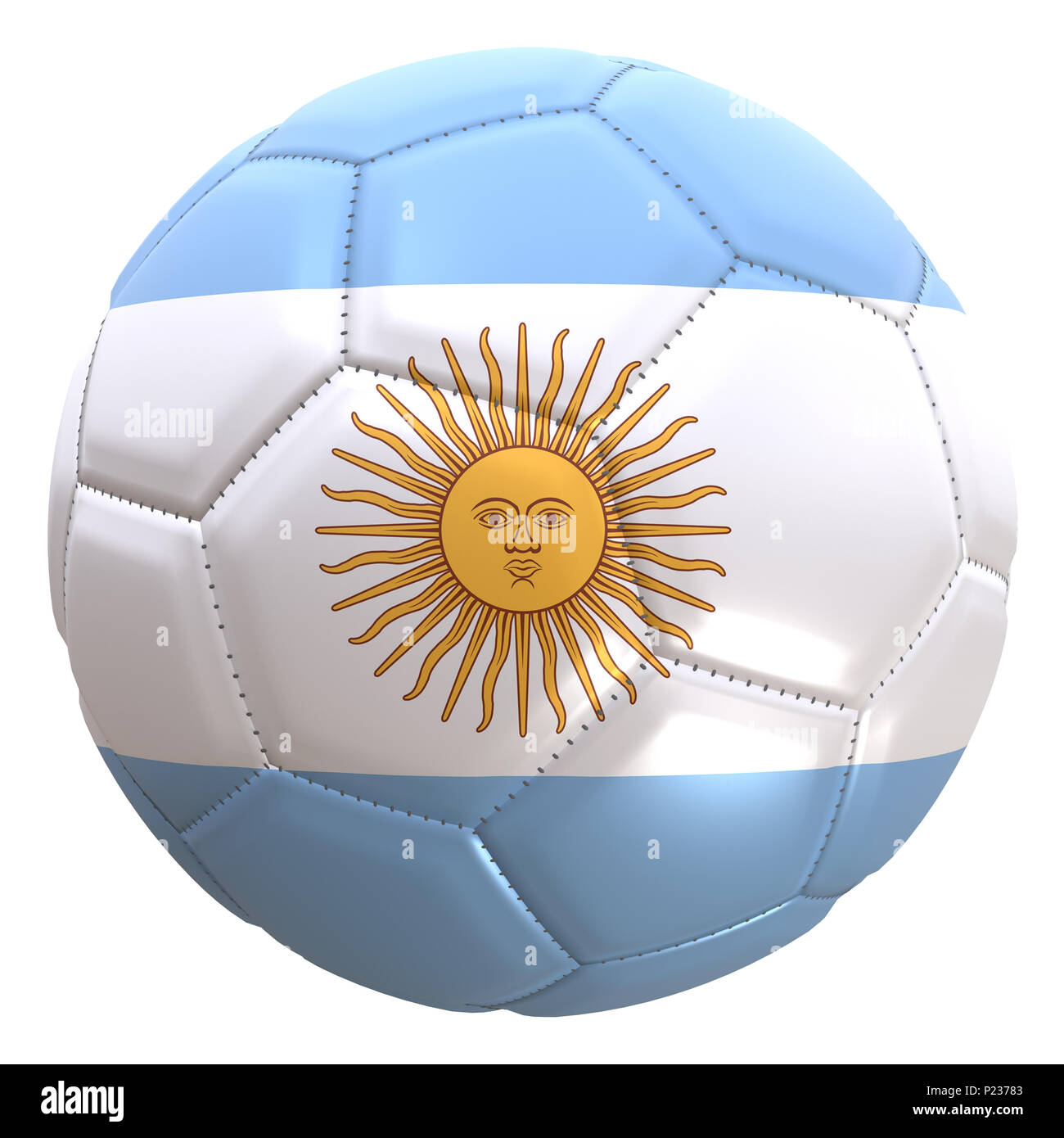 3D-Rendering eines Argentinien Flagge auf einem Fußball. Argentinien ist eines der Teams der WM-Meisterschaft in Russland 2018. Stockfoto