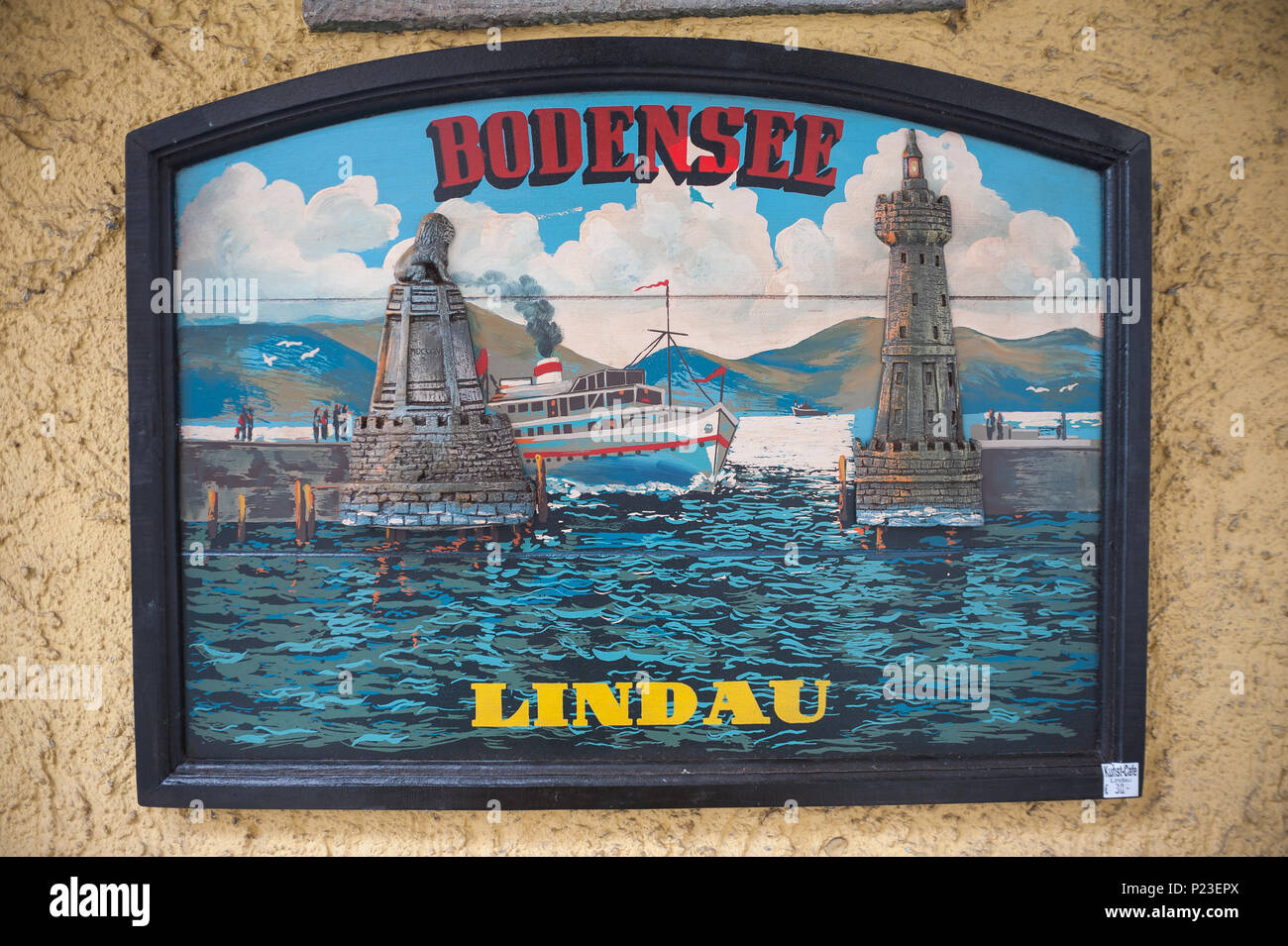 Lindau, Deutschland, Schild mit der Hafeneinfahrt Lindau am Bodensee Stockfoto