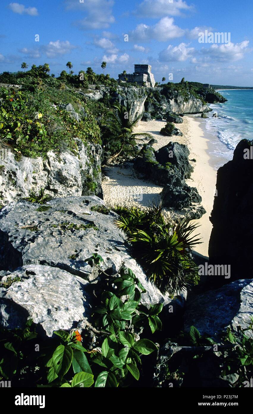 Tulum, (Riviera Maya), Zona Arqueológica Maya, El "Castillo". Stockfoto