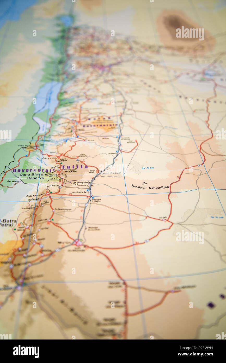 Karte von Jordanien Stockfoto