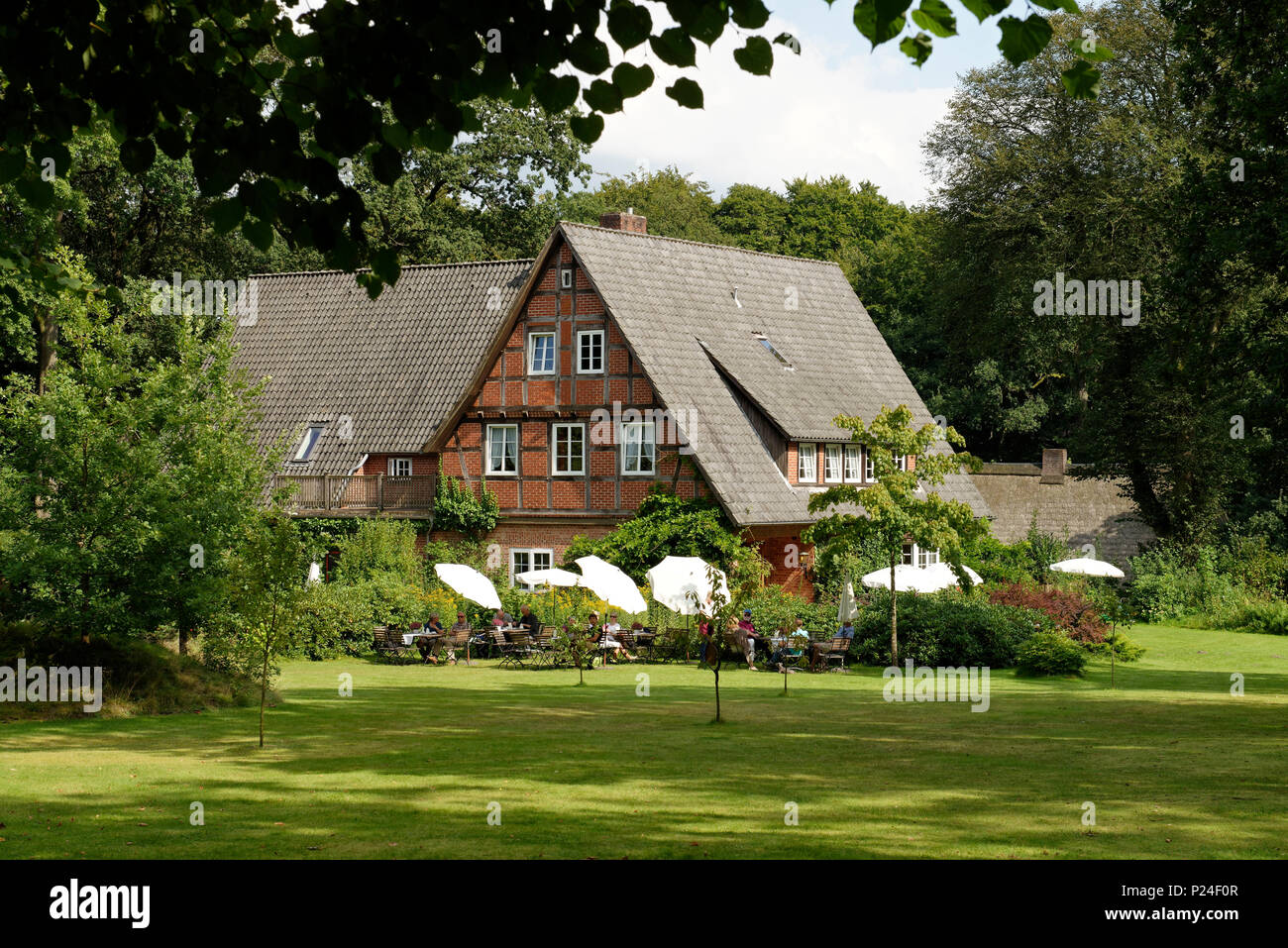 Witthöft's Gästehaus" Hotel, Wilsede, Lüneburger Heide, Niedersachsen, Deutschland Stockfoto