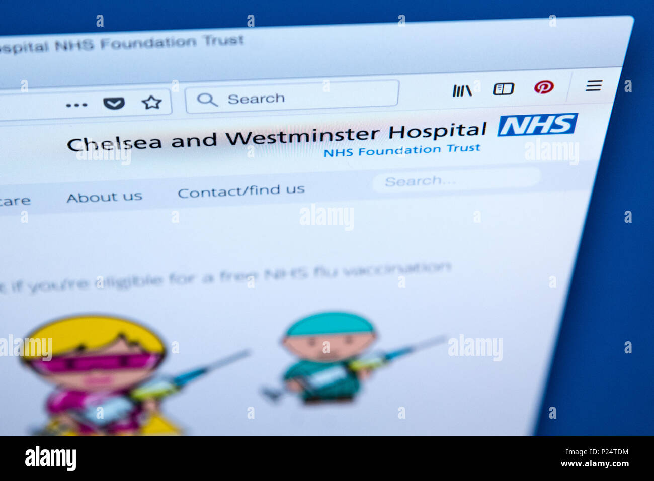 LONDON, Großbritannien - 5. MÄRZ 2018: Die Homepage der offiziellen Website für Chelsea und Westminster Hospital NHS Foundation Trust in Großbritannien, am 5. März 20 Stockfoto