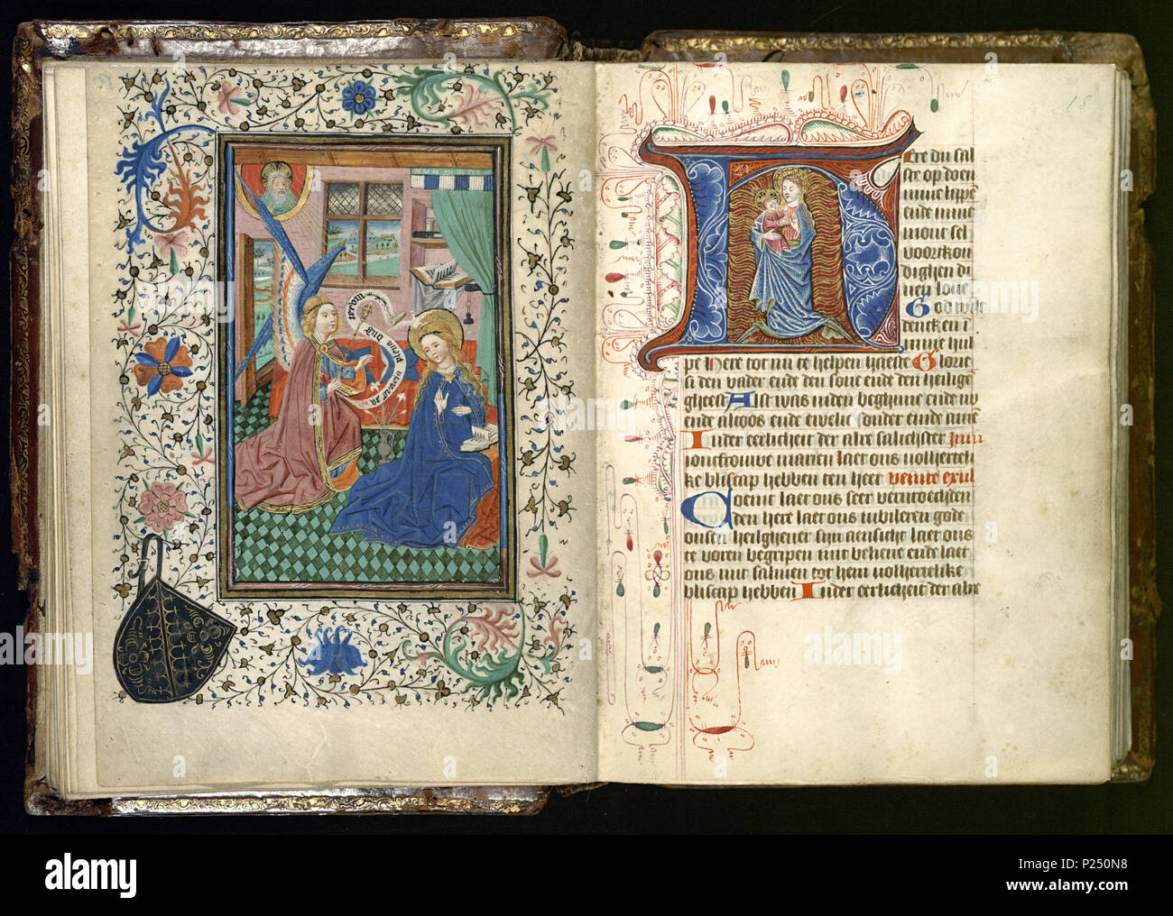 . Bout Psalter-Hours-KB 79 K11-Folios 017v (links) und 018 r (rechts). Linken seite Folio 017 V; rechte Seite Folio 018 r von der Bout Psalter-Hours-KB 79 K11. 1453 43 Bout Psalter-Hours-KB 79 K11-Folios 017v (links) und 018 r (rechts) Stockfoto