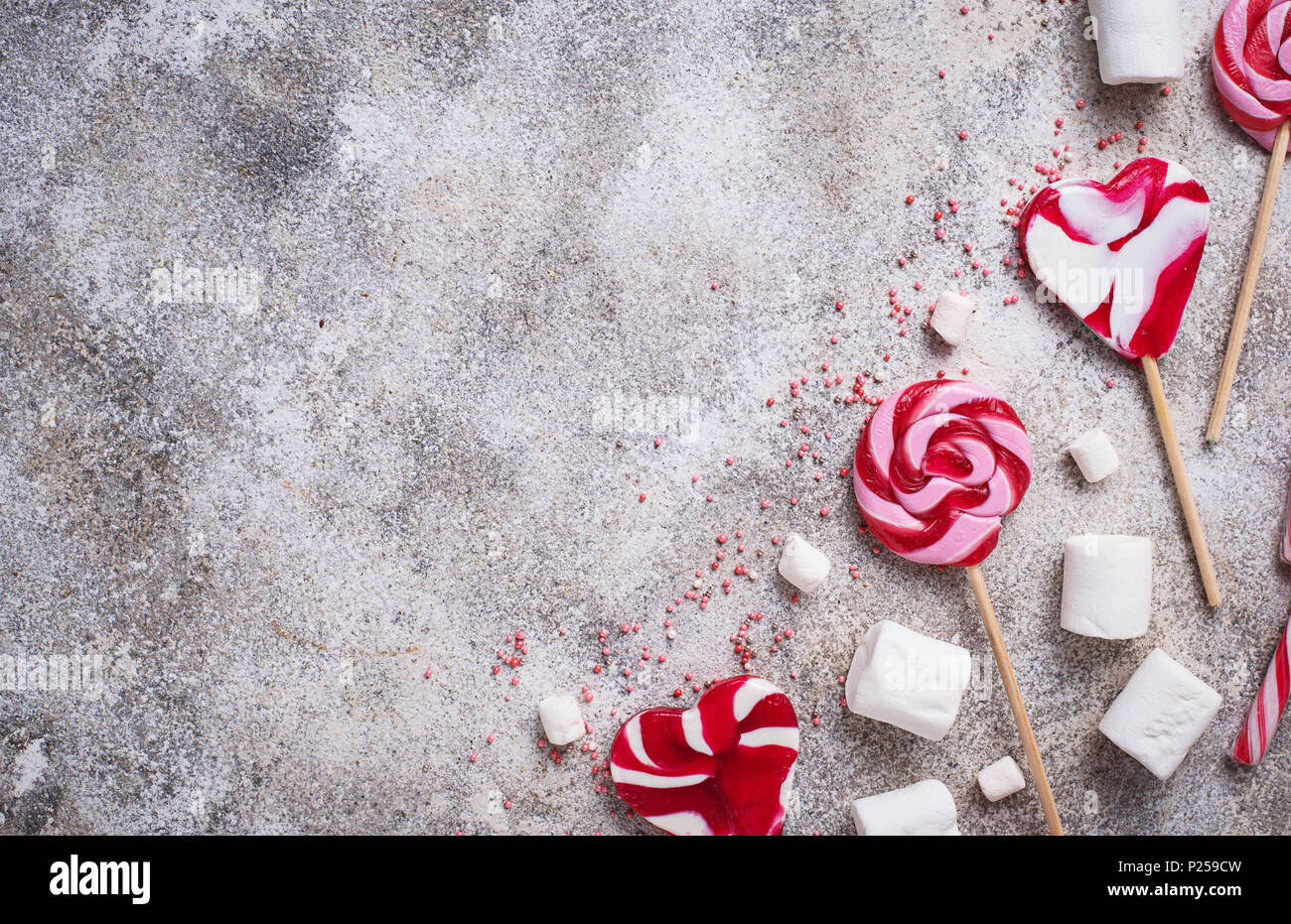 Rosa Lutscher, Candy Cane und Marshmallow Stockfoto