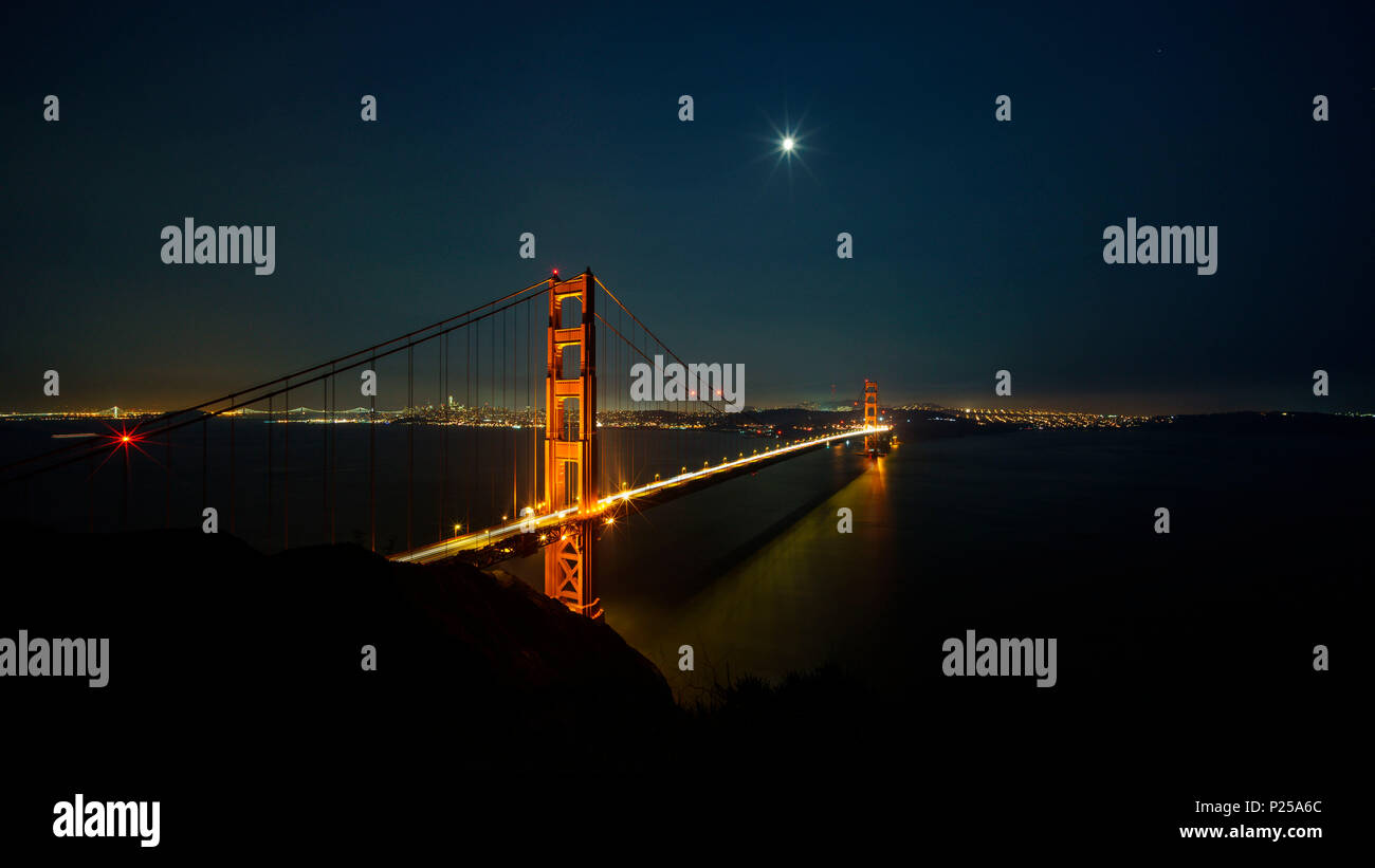 Moonlight an der Golden Gate Bridge, San Francisco, Kalifornien, USA, Westküste, Usa Stockfoto