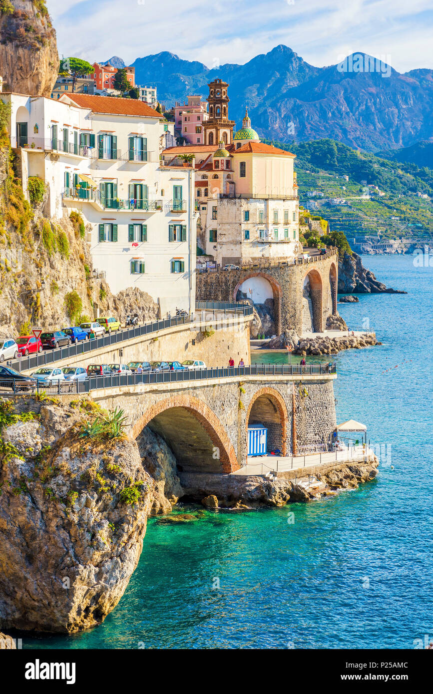 Atrani, Amalfi, Salerno, Kampanien, Italien. Stockfoto