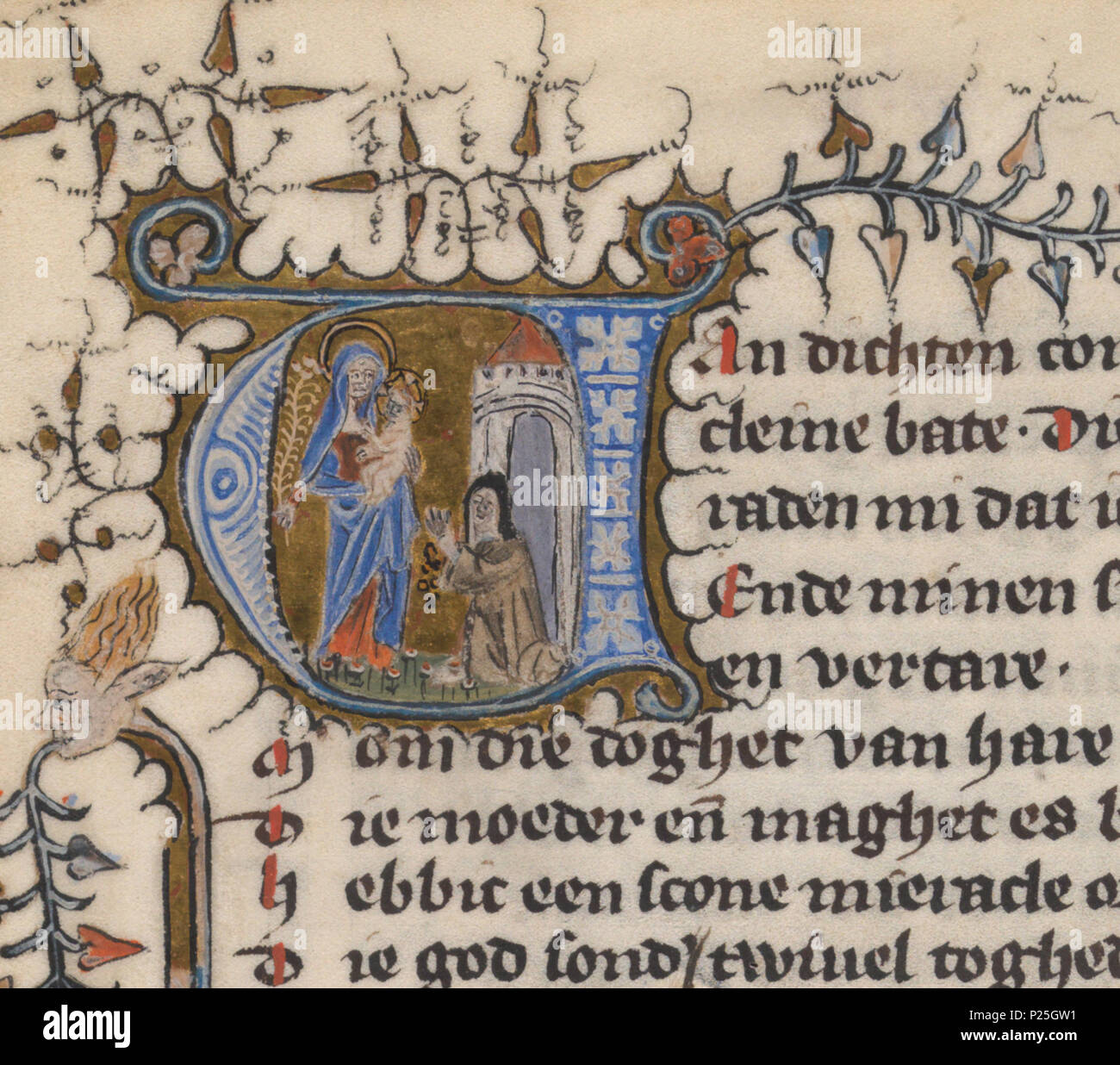 . Beatrijs kniend vor Maria mit dem Christuskind. Mittelalterliche Beleuchtung übersicht Beatrijs kniend vor Maria mit dem Christuskind. Diese Historisierte Initiale ist Teil der Beatrijs Manuskript. Es ist in [[enthalten: c: Datei: | folium 047 v]] des Manuskripts KB 76 E 5. Zugehörige Informationen aus Iconclass Maria stehen (oder halbe Länge), der Christus - kind sitzen auf ihrem Arm (Christus - das Kind Maria links) (11F 4122) Legenden und Wunder Mary (11F83) Nonne (s) (11P 31522) Römische script; Skripte auf der Grundlage des römischen Alphabets (u) (49L12 (U)) Historisierte Initiale (49 L 171) historische Person (beatrij Stockfoto