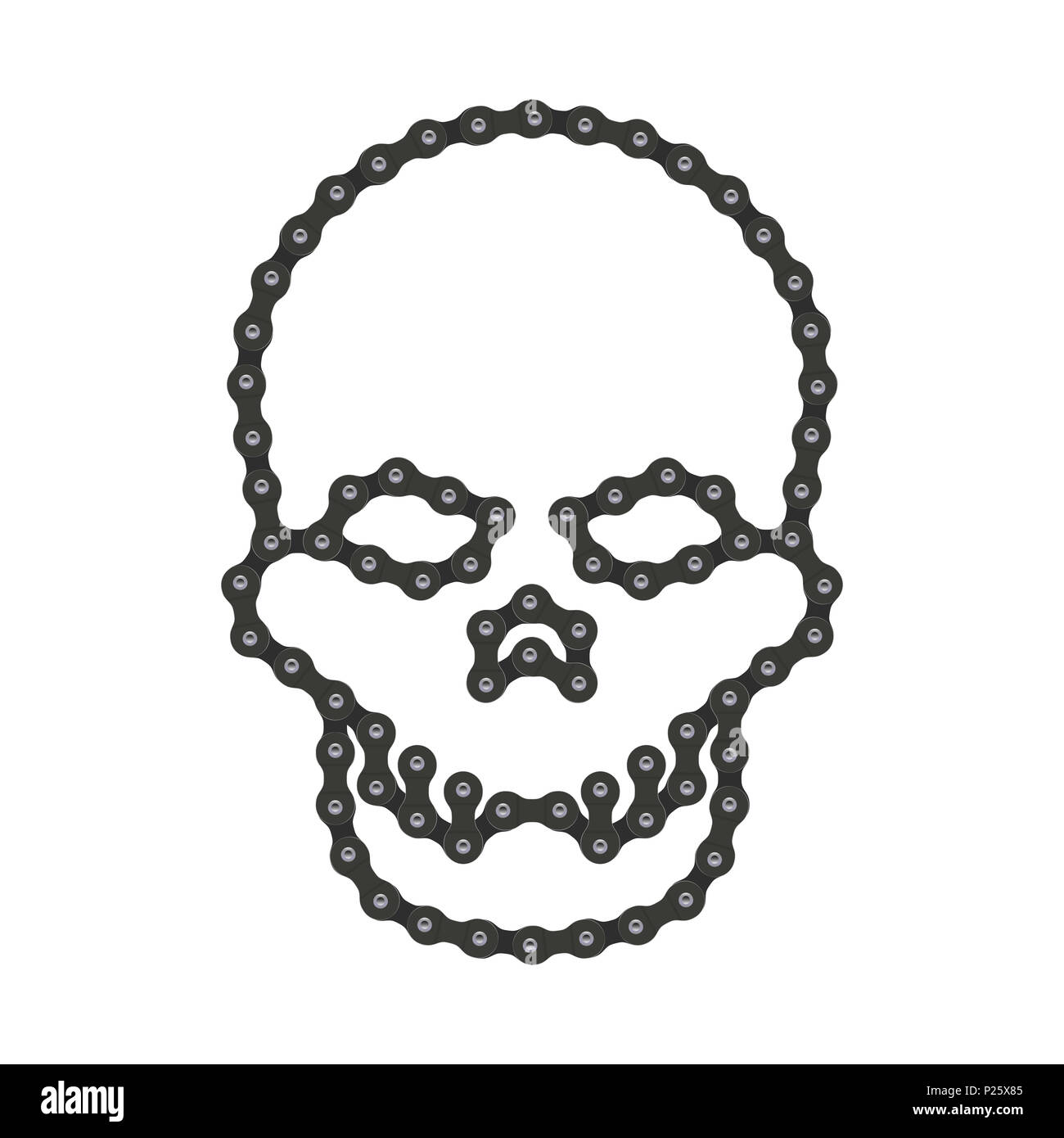 Menschlichen Schädel aus Bike oder Fahrrad Kette. Schädel oder Death Head Symbol. Hi-Detailed Fahrradkette. Realistische Grafik für Grafik Design, Web Bann Stockfoto