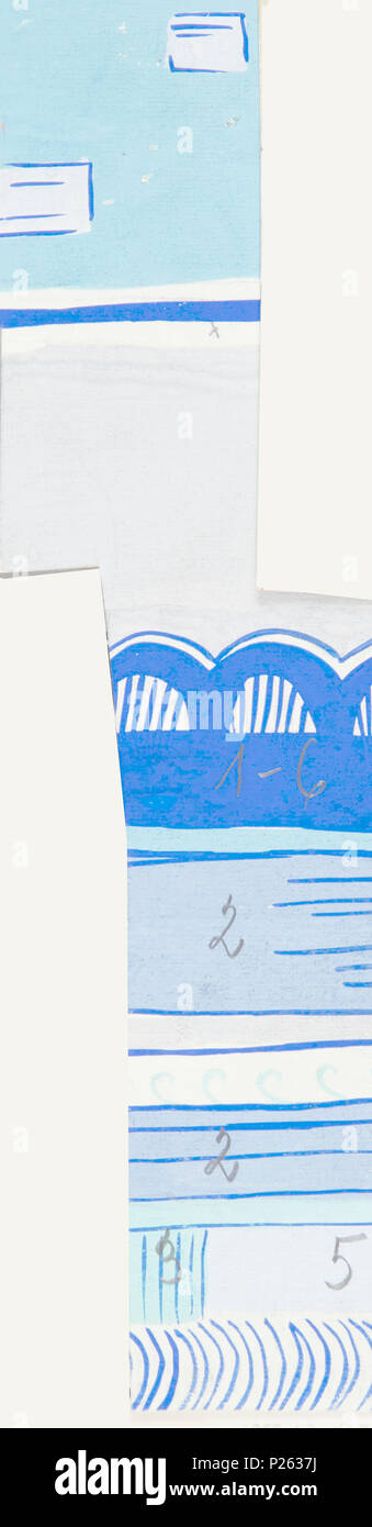 . Englisch: Zeichnung, Textil Design: Gallia, 1922. Englisch: geometrische Muster in Blau, Weiß, Schwarz und Grau. . 1922 109 Zeichnung, Textildesign - Gallia, 1922 (CH 18630645-2) Stockfoto