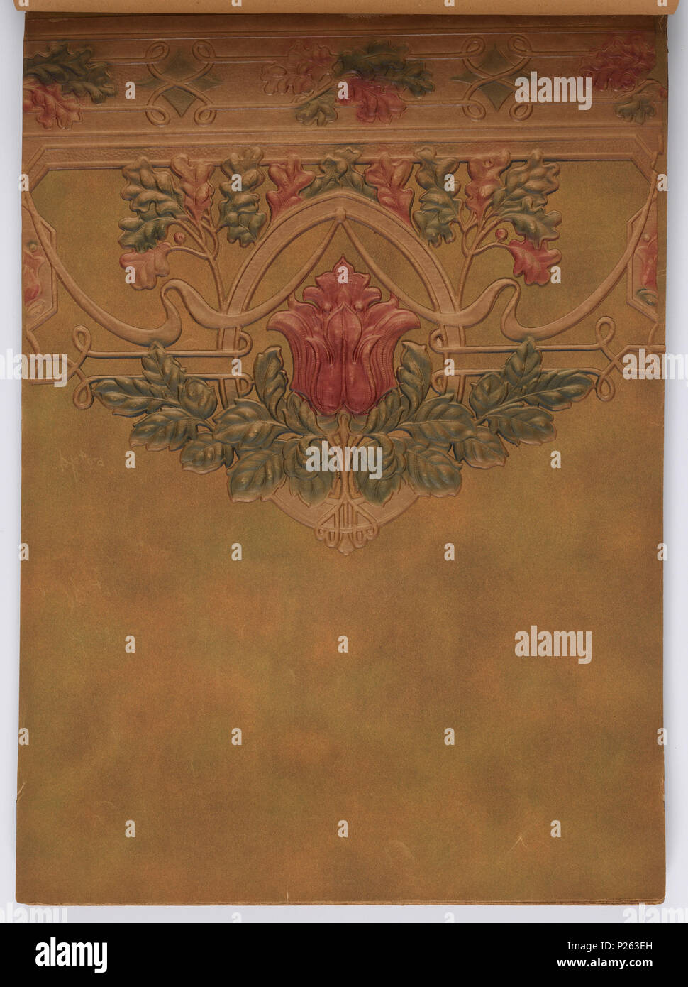 . Englisch: Musterbuch (USA), Ca. 1915. Deutsch: 179 Seiten (inkl. Top Grenzen; nicht. inkl. angeschlossenen unteren Grenzen oder Fabric swatches) Tapestry, Landschaft, Raufaser und Haferflocken Papiere, viele Ton in Ton. Einige Seitenwände haben die oberen und unteren Grenzen. Einige haben Tiffany und Flitter Grenzen. Hoher Hinterschnitt, Grenzen sowie die Grenzen schneiden. Einige Seitenwände sind eingeprägt und/oder Leder simulieren gedruckt. Einige haben passende Fabric swatch befestigt. Einige Grenzen haben das Aussehen der Airbrush. Einige Seitenwände erscheinen Intaglio gedruckt werden. Florale Streifenmuster für Schlafzimmer und Stockfoto