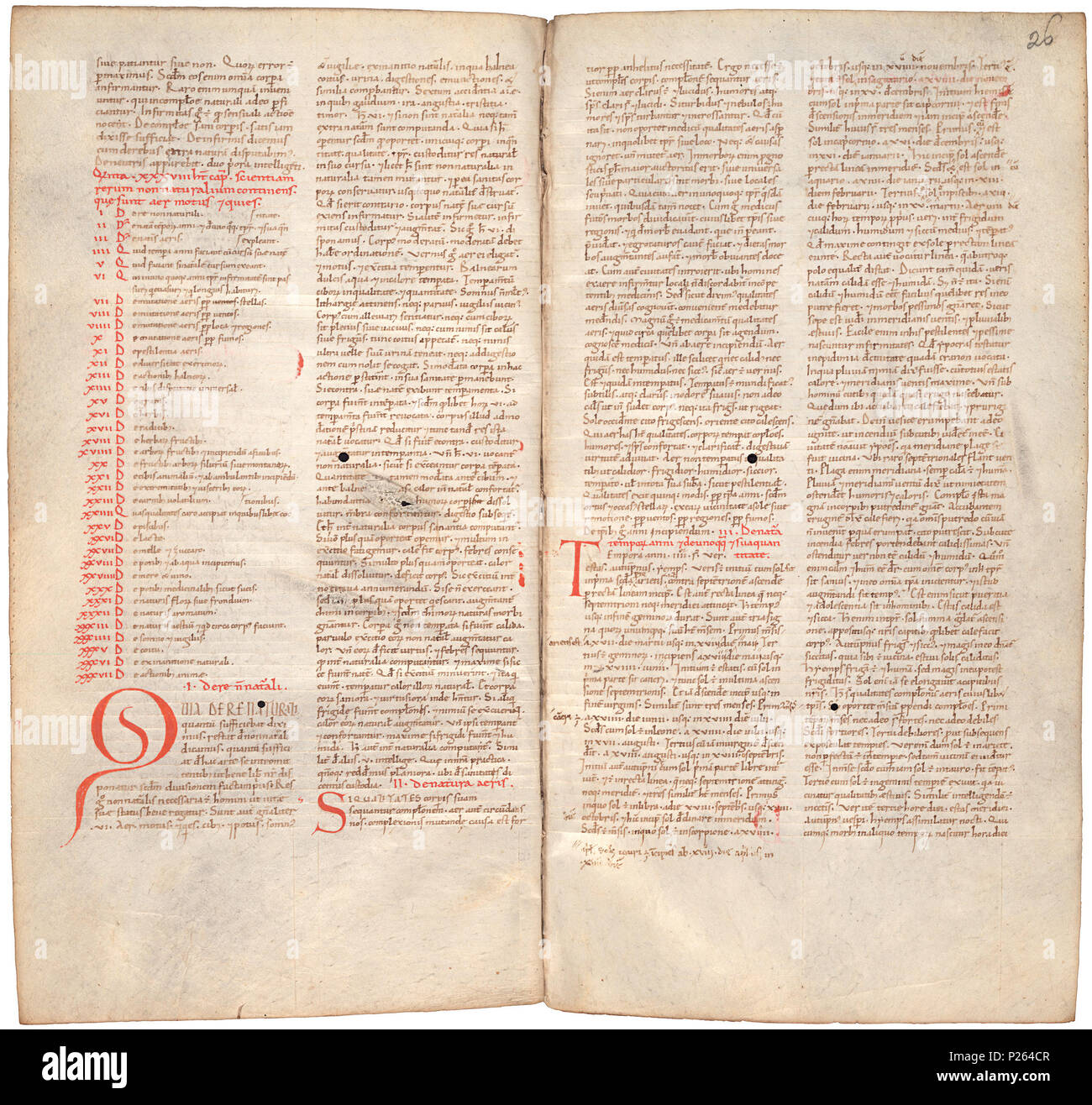 . Pantegni pars prima theorica (lib. I-X) - FOLIOS 025 V (links) und 026 r (rechts). Linken seite Folio 025 V; rechte Seite Folio 026 r aus dem 11. Jahrhundert Kopie des Liber pantegni. Dies ist die früheste bekannte Kopie (vor 1086) des Liber pantegni, am Monte Cassino unter der Leitung von Konstantin der Afrikanischen gemacht. Es widmet sich der Abt Desiderius von Monte Cassino (1027-1087), bevor er Papst wurde Victor III. Hintergrund Informationen in niederländischer und in englischer Sprache. . Konstantin der Afrikanischen (Ca. 1010-1098/9) 175 Liber pantegni-KB 73 J 6-Folios 025 V (links) und 026 r (rechts) Stockfoto